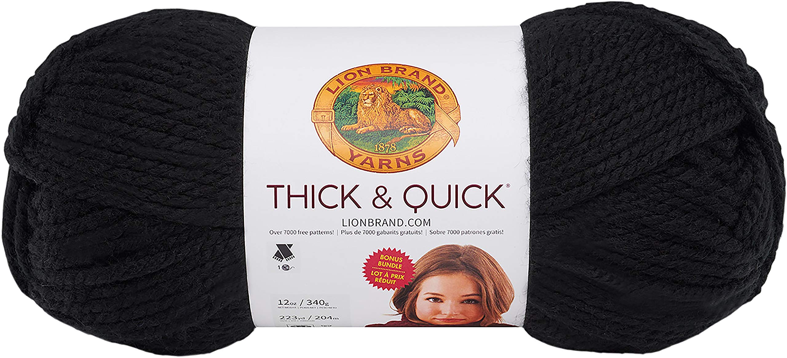 Lion Brand Yarn Thick & Quick Bonus Bundle - Super Bulky 6 Yarn, Black (6-Pack) | Perfect for Knitting & Crocheting Blankets, Scarves, and Winter Accessories