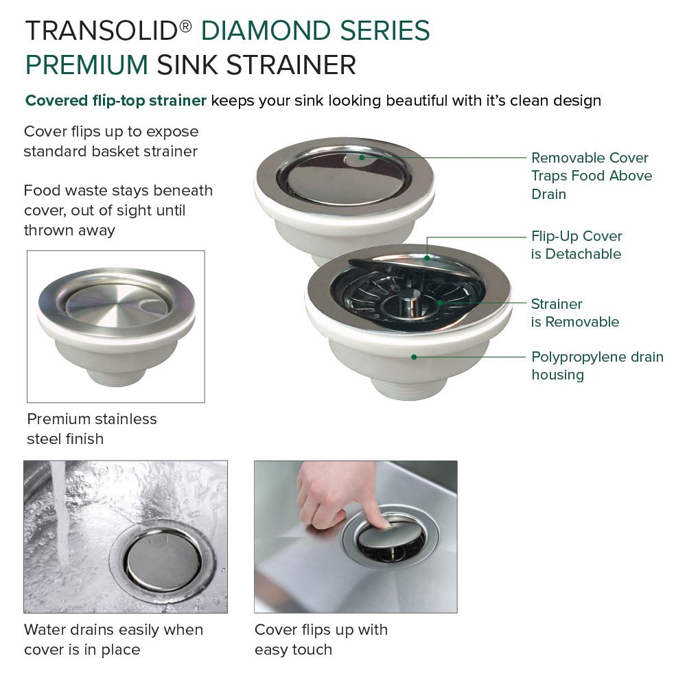 Transolid KKM-DUSB231810 23x18 Inch Stainless Steel Single Bowl Undermount Kitchen Sink with Accessories Kit - Durable & Stylish for Modern Kitchens, Easy Cleaning & Food Prep