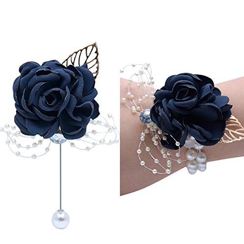 A1-navy Blue Corsage and Boutonniere Set