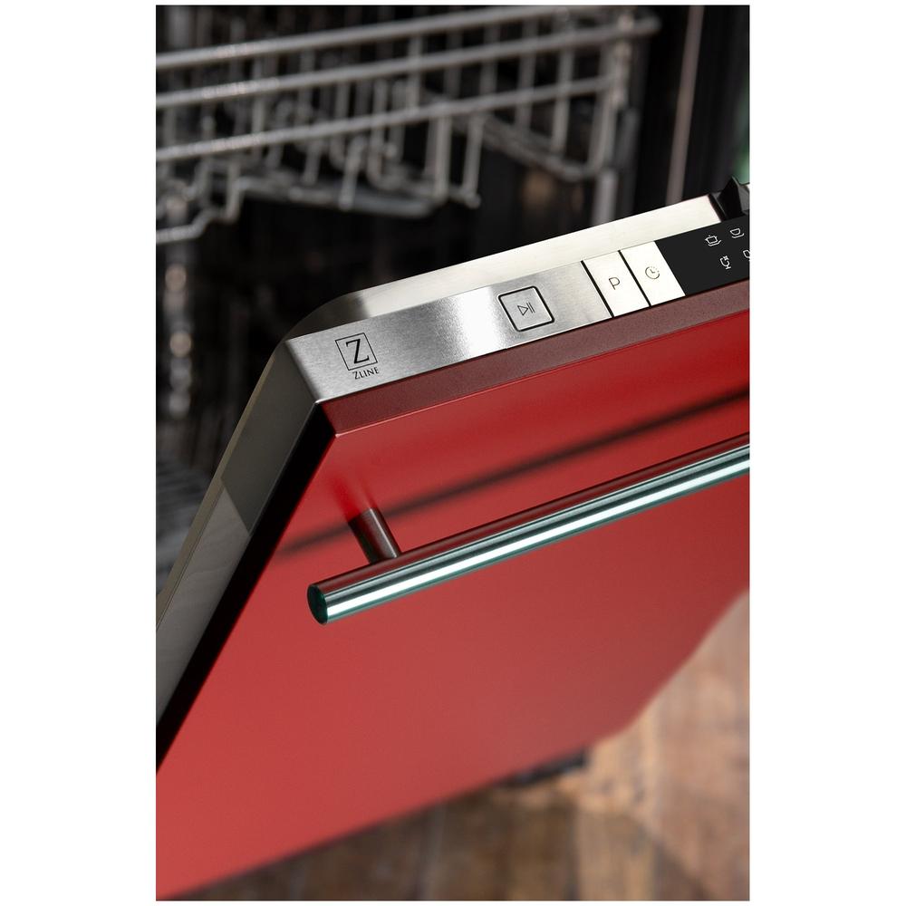 ZLINE 24 Inch Built-In Dishwasher with Red Matte Panel - Ultra Quiet 52dBa - Modern Handle Design for Kitchens & Open Concept Homes - Perfect for Entertaining & Busy Families
