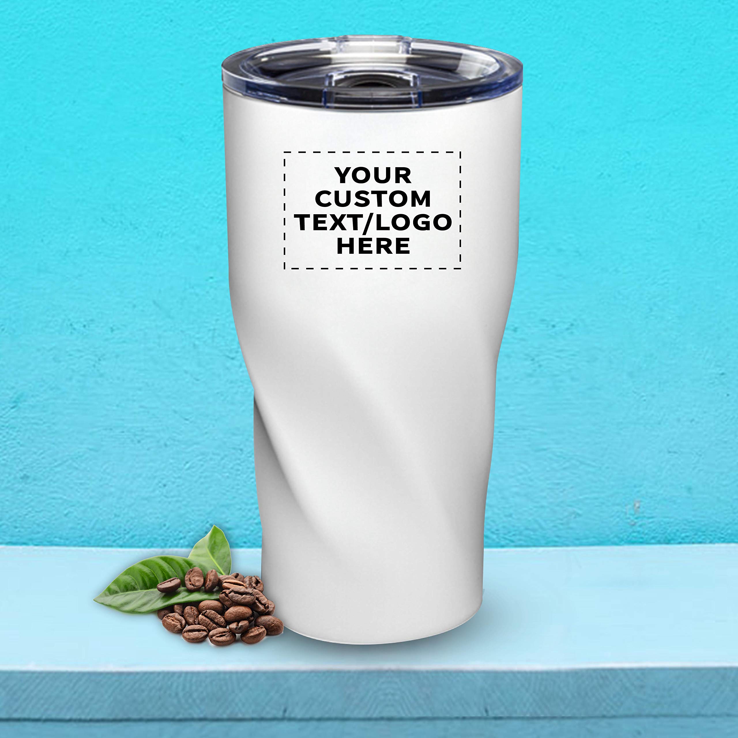 Custom 20 oz. Vacuum Insulated Travel Mugs - 12 Pack Personalized with Text & Logo - White - Perfect for Corporate Gifts, Promotional Events & Outdoor Adventures