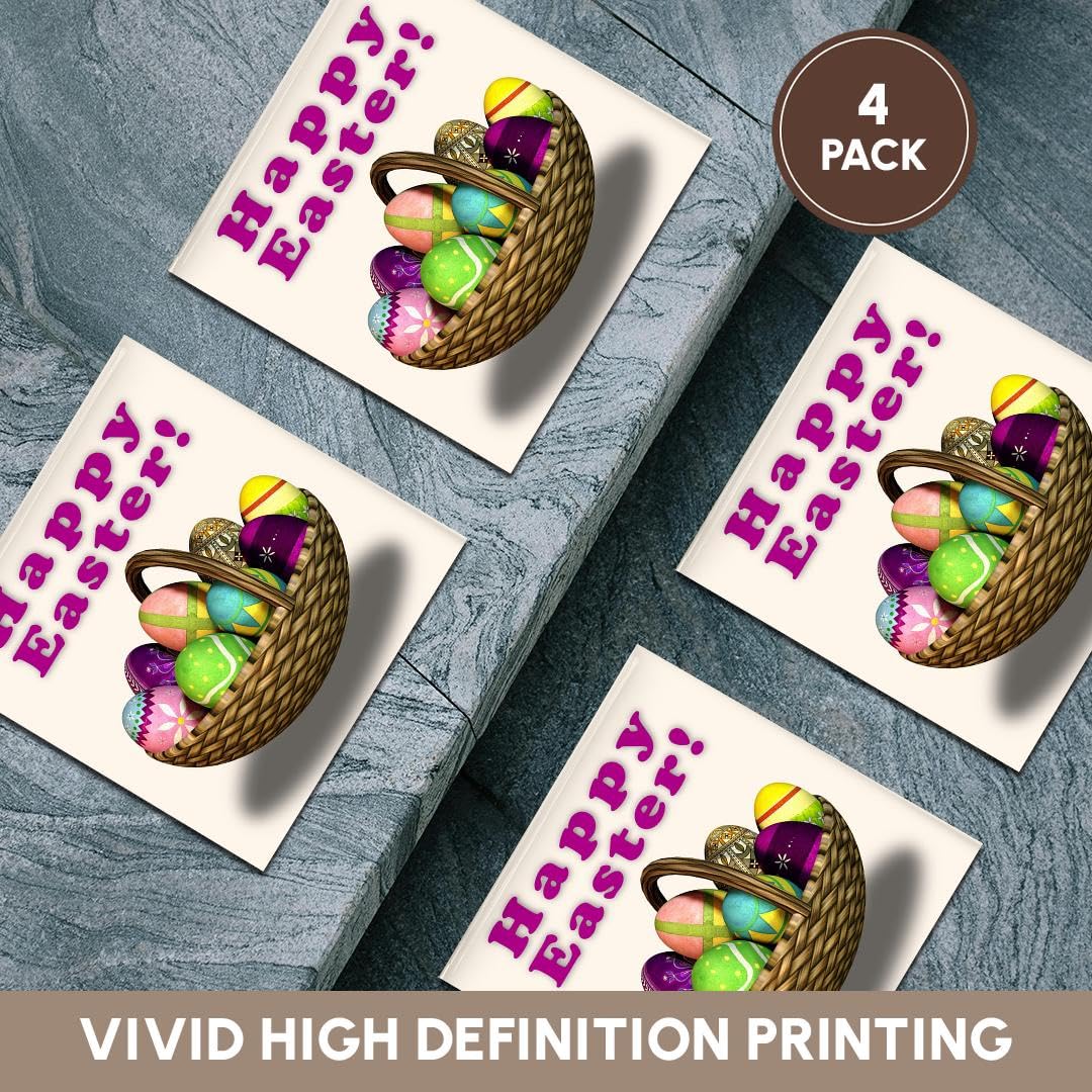 3D Rose Easter Eggs Basket Ceramic Tile Coasters - Set of 4, Holiday Home Decor for Spring, Easter Party, Table Setting, and Gift Giving