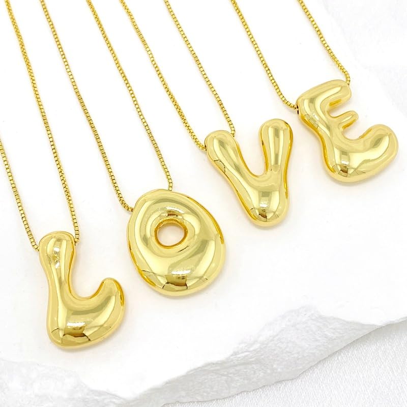 Dainty Bubble Letter Necklace for Women - 14K Gold Plated Initial Pendant with Balloon Alphabet Charm on Delicate Chain | Elegant Personalized Jewelry Gift for Birthday, Anniversary & Everyday Wear