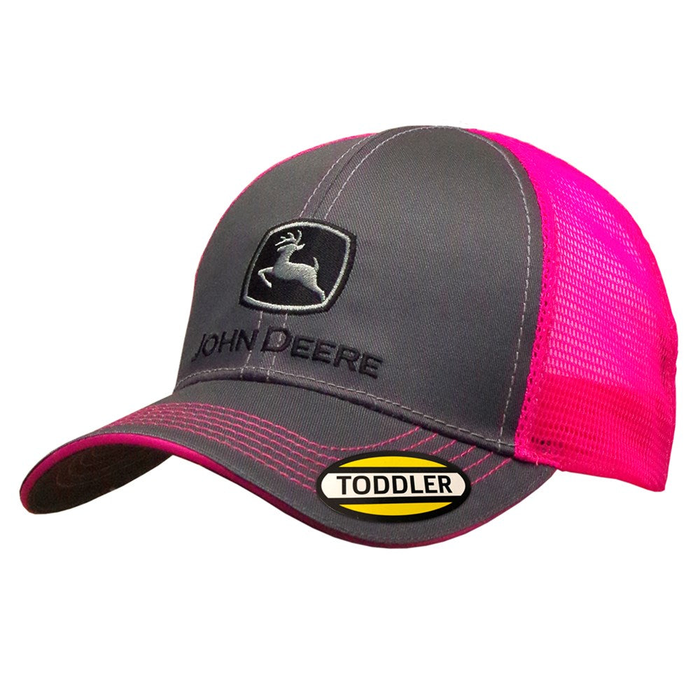 John Deere Toddler Neon Mesh Back Cap - Charcoal/Pink - Breathable & Adjustable for Outdoor Play, Farming, and Casual Wear