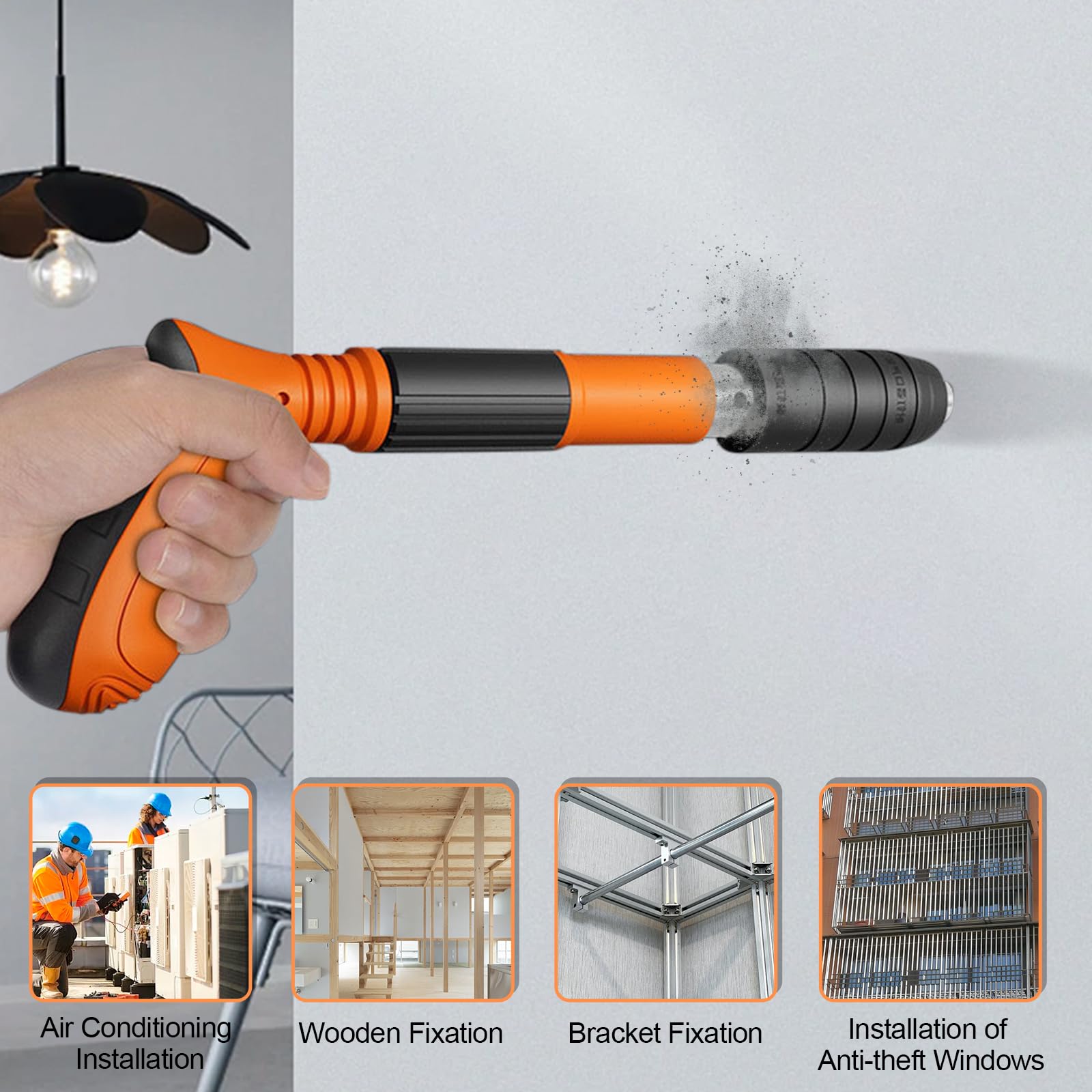5-Speed Adjustable Mini Manual Concrete Nail Gun Kit with 200pcs Nails - Professional Woodworking & Decoration Nailer for Red Brick Walls, Concrete Walls - Perfect for DIY Home Renovation and Construction Projects