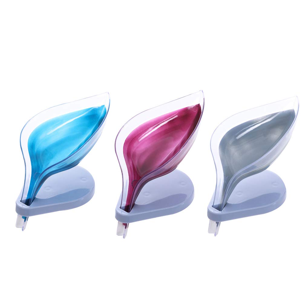 EXCEART 3-Pack Leaf-Shaped Self-Draining Soap Holder - Plastic Soap Dish Tray with Drainage for Kitchen, Bathroom Sink - Decorative Sponge & Soap Bar Organizer - Perfect for Countertop, Shower, and Vanity Storage