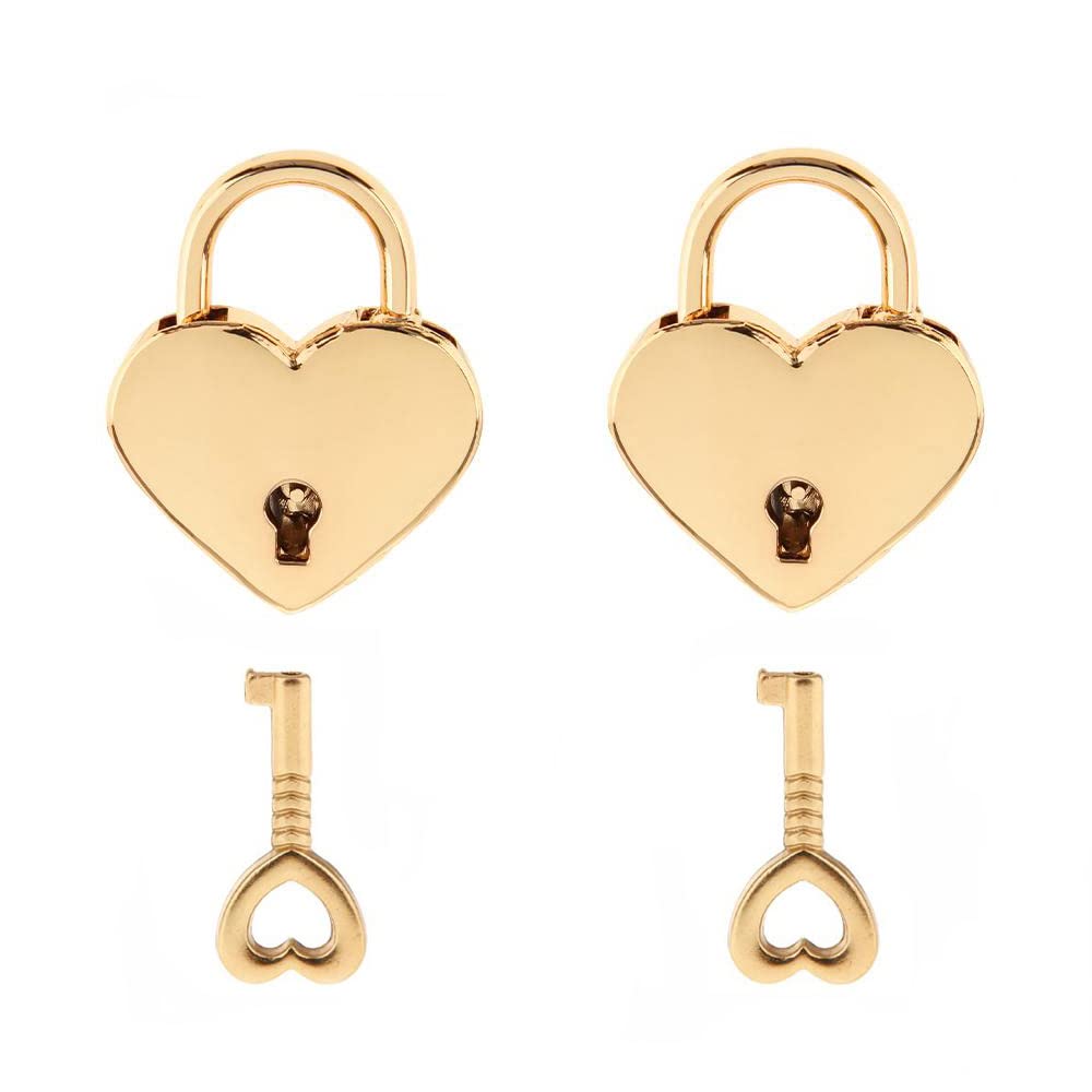Warmtree Small Metal Heart Shaped Padlock with Key - Mini Lock for Jewelry Box, Storage Box, Diary Book - Gold (Pack of 2) - Perfect for Valentine's Gifts, Love Letters & Romantic Keepsakes