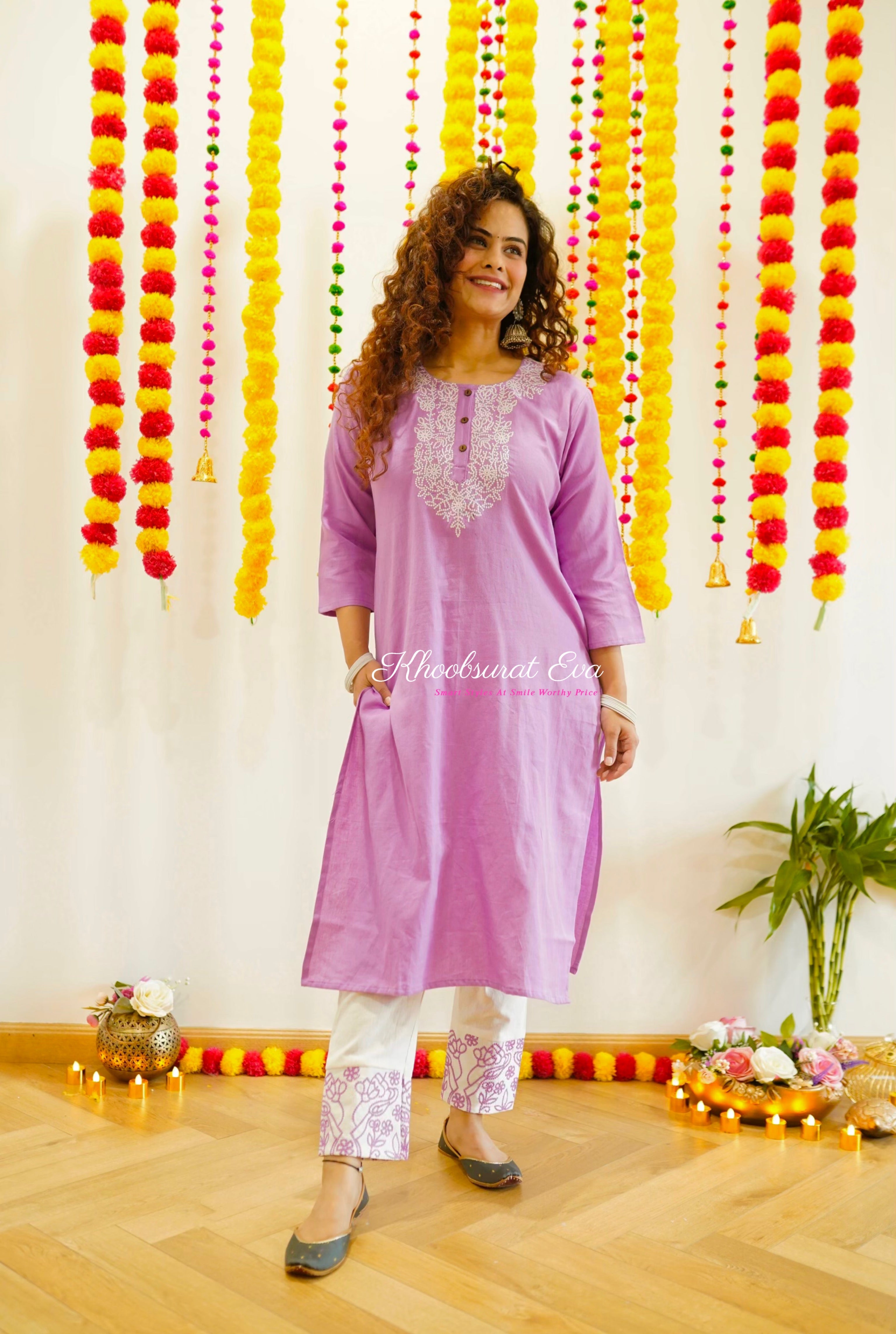 Stylish Purple and White Embroidered Kurta Set for Women | Traditional Indian Ethnic Wear | Perfect for Festivals, Weddings & Special Occasions