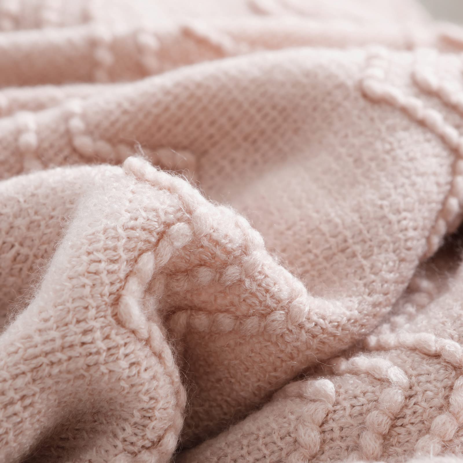 BOURINA 50x90 Inches Pink Knitted Throw Blanket - Ultra Soft Textured Solid Blanket for Sofa, Couch, Bed - Cozy Decorative Cover for Living Room, Bedroom, Dorm - Perfect for Winter, Gifts & Home Decor