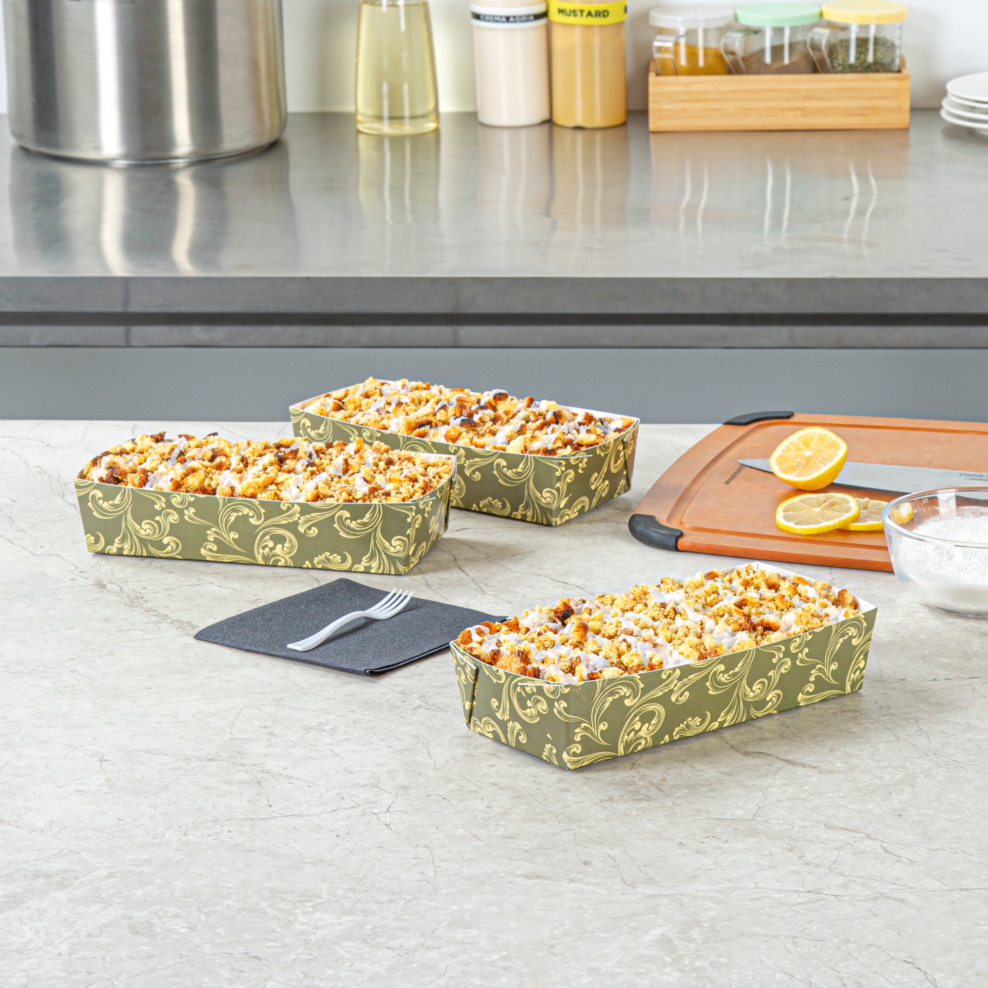 Bake Tek 14 oz Dark Green Vintage Floral Paper Baking Tray - Greaseproof & Eco-Friendly - 7.75