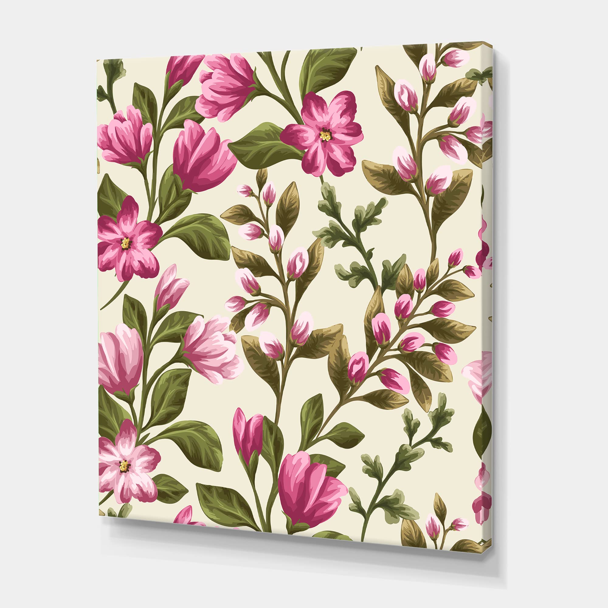 Vintage Pink Wildflowers Traditional Canvas Wall Art - Handmade Floral Painting for Living Room, Bedroom & Home Decor