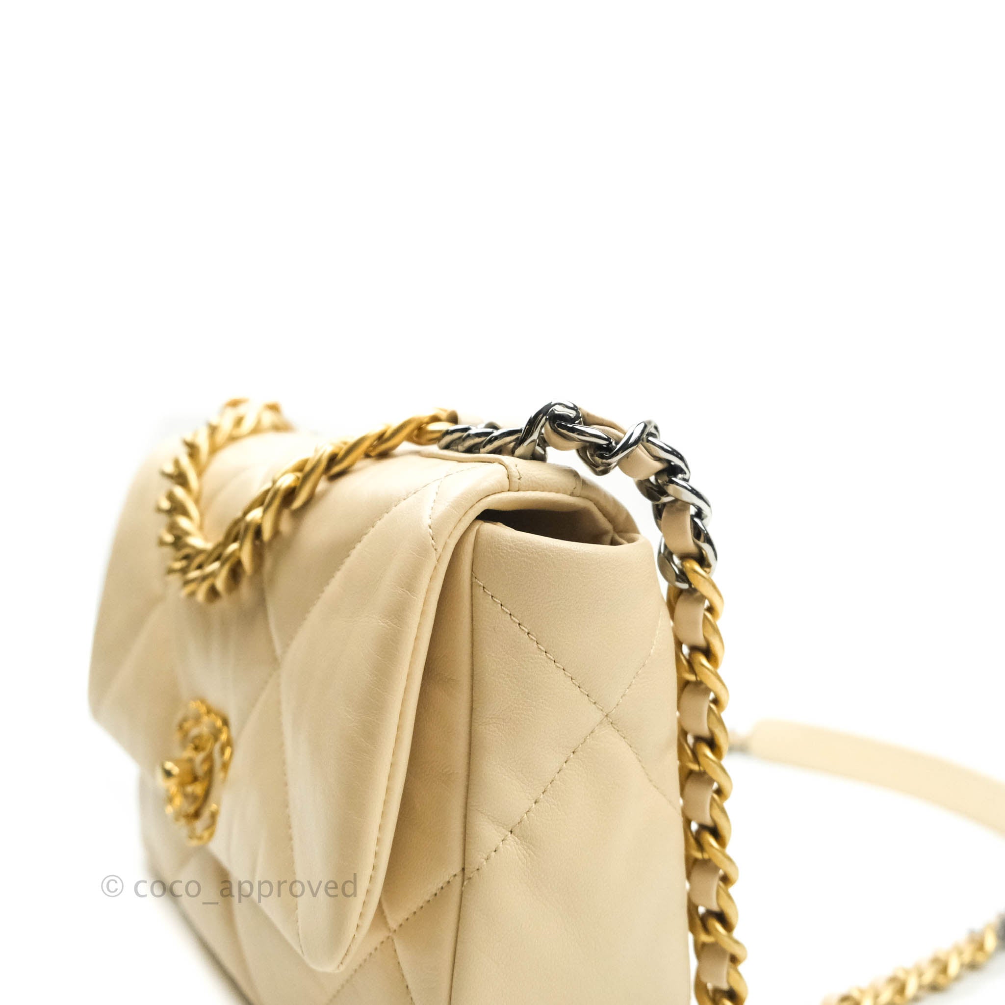 Chanel 19 Small Beige Goatskin Leather Bag with Mixed Gold & Silver Hardware - Luxury Shoulder Bag for Women, Perfect for Work, Date Night & Special Occasions