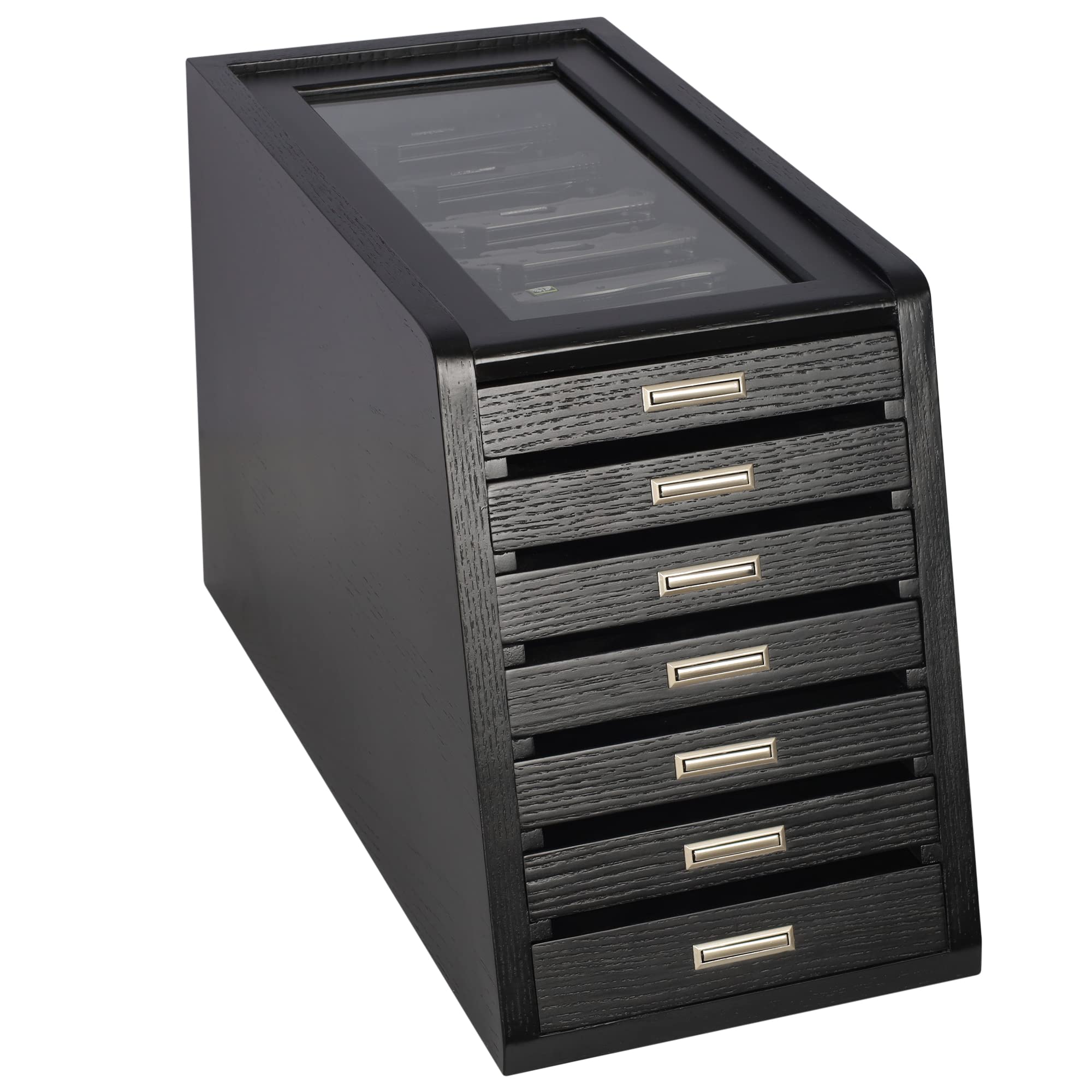 Premium Knife Storage Display Case with Glass Top & Felt-Lined Drawers - Black Tool Cabinet for Kitchen, Workshop, or Collector's Showcase - Perfect for Chefs, Woodworkers & Cutlery Enthusiasts