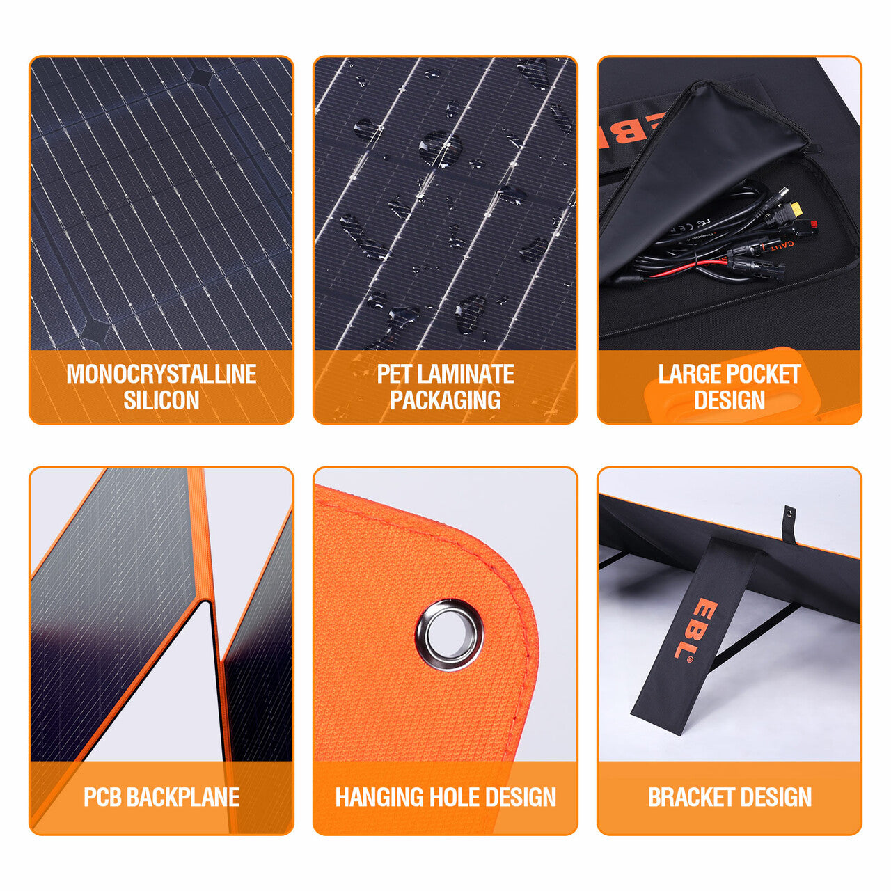 EBL 200W Portable Solar Panel Charger - Foldable Solar Power Bank for Camping, RV, Hiking & Outdoor Adventures - Waterproof & Lightweight Solar Charger for Phones, Laptops & Devices