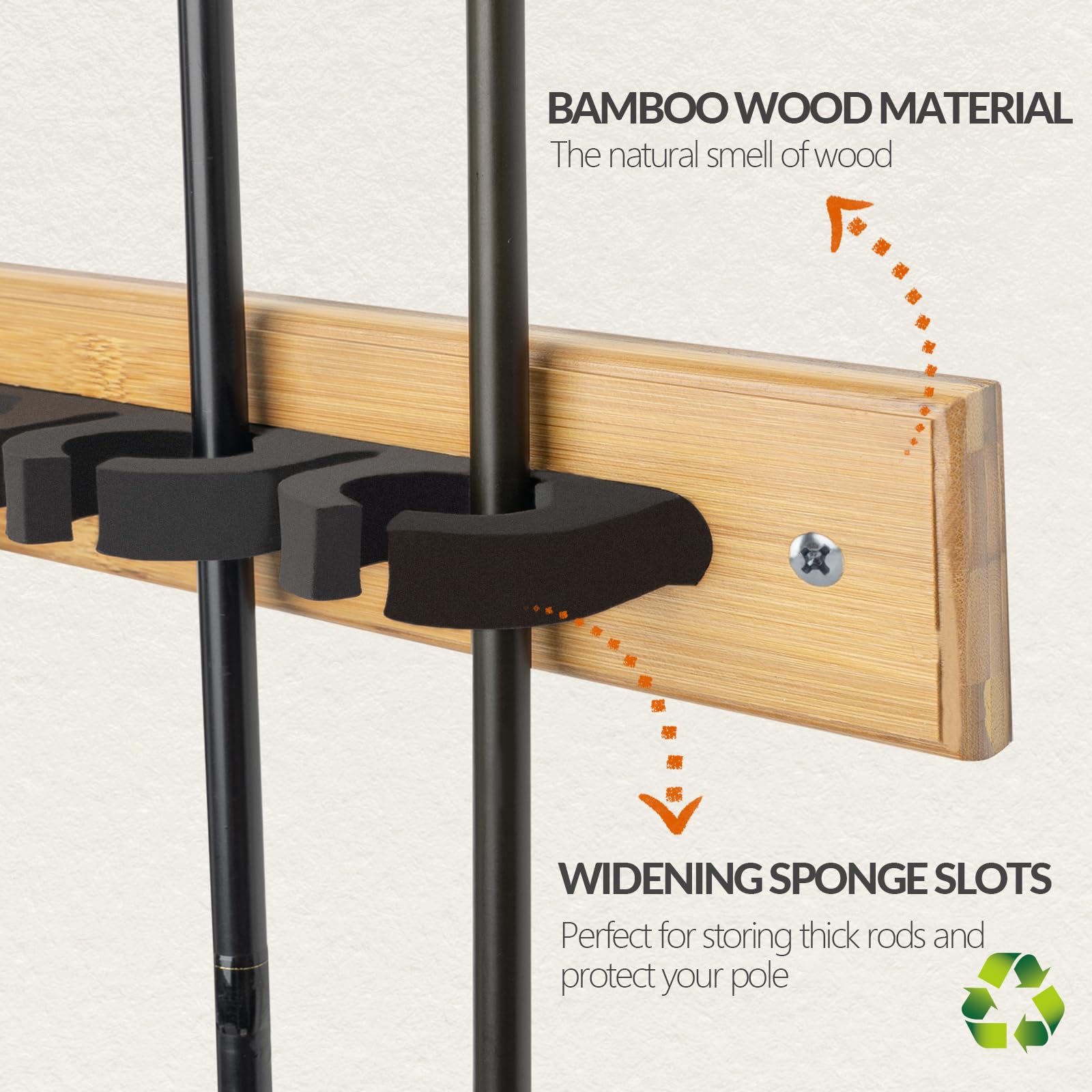 THKFISH Fishing Rod Holder Wall Mount - Wooden Garage Storage Rack for 6-7 Fishing Rod Combos, Baitcasting & Spinning Reels - Perfect for Organizing Fishing Gear in Garage, Boat, or Cabin