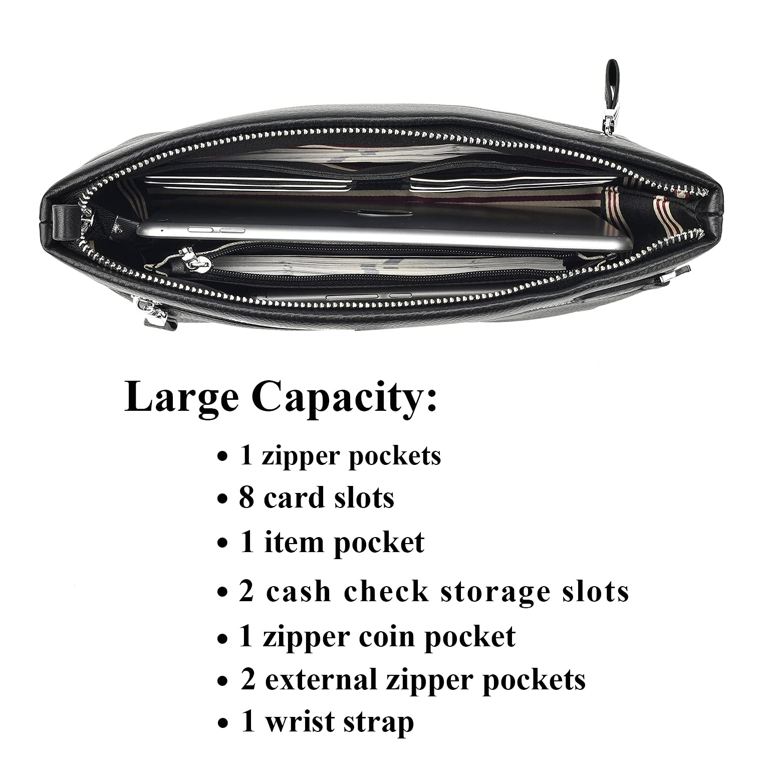 Genuine Leather Clutch Bag for Men - Business Large Purse Wrist Handbag Envelope Wallet - Perfect for Office, Travel & Formal Events