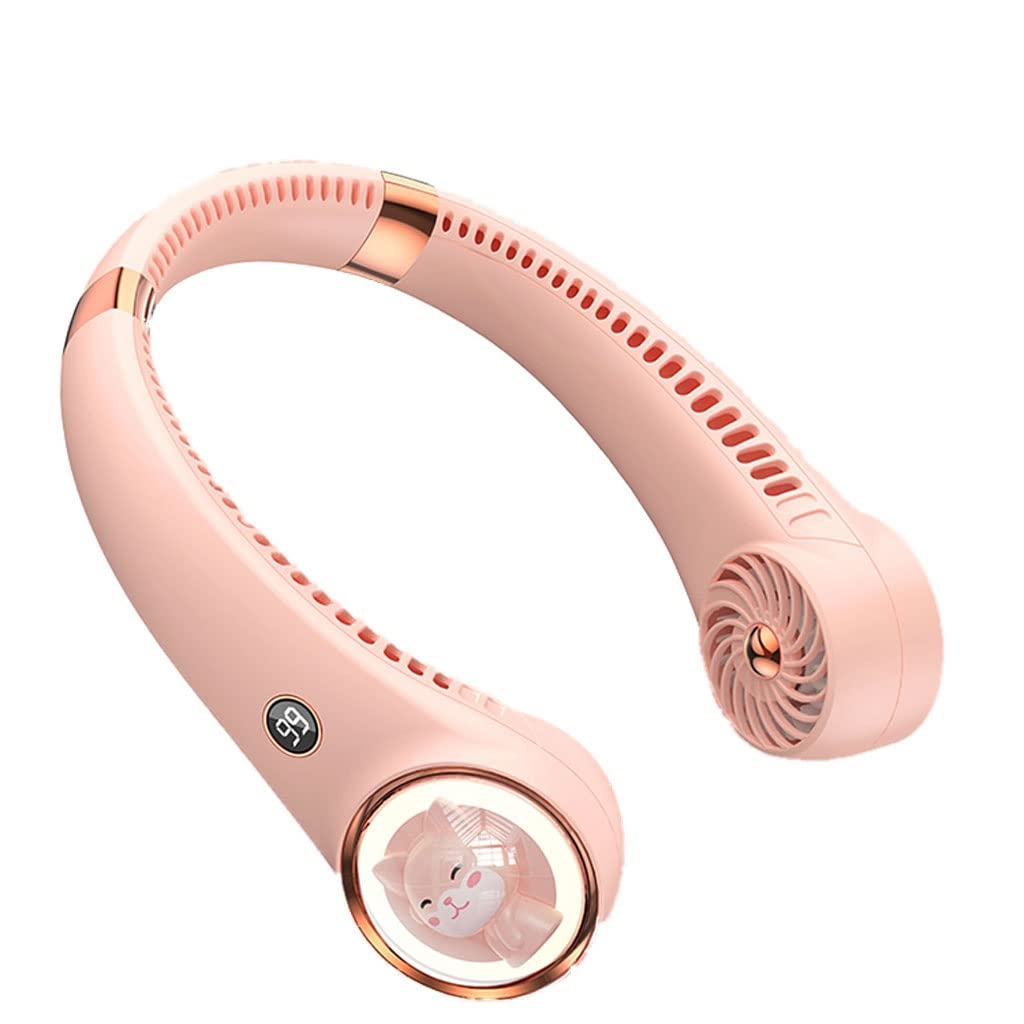 NOCJOC LXX Hands-Free Neck Fan - USB Powered Leafless Personal Cooling Fan for Women & Men - Portable Wearable Fan for Office, Travel, Outdoor, Gym & Summer Activities (Pink)