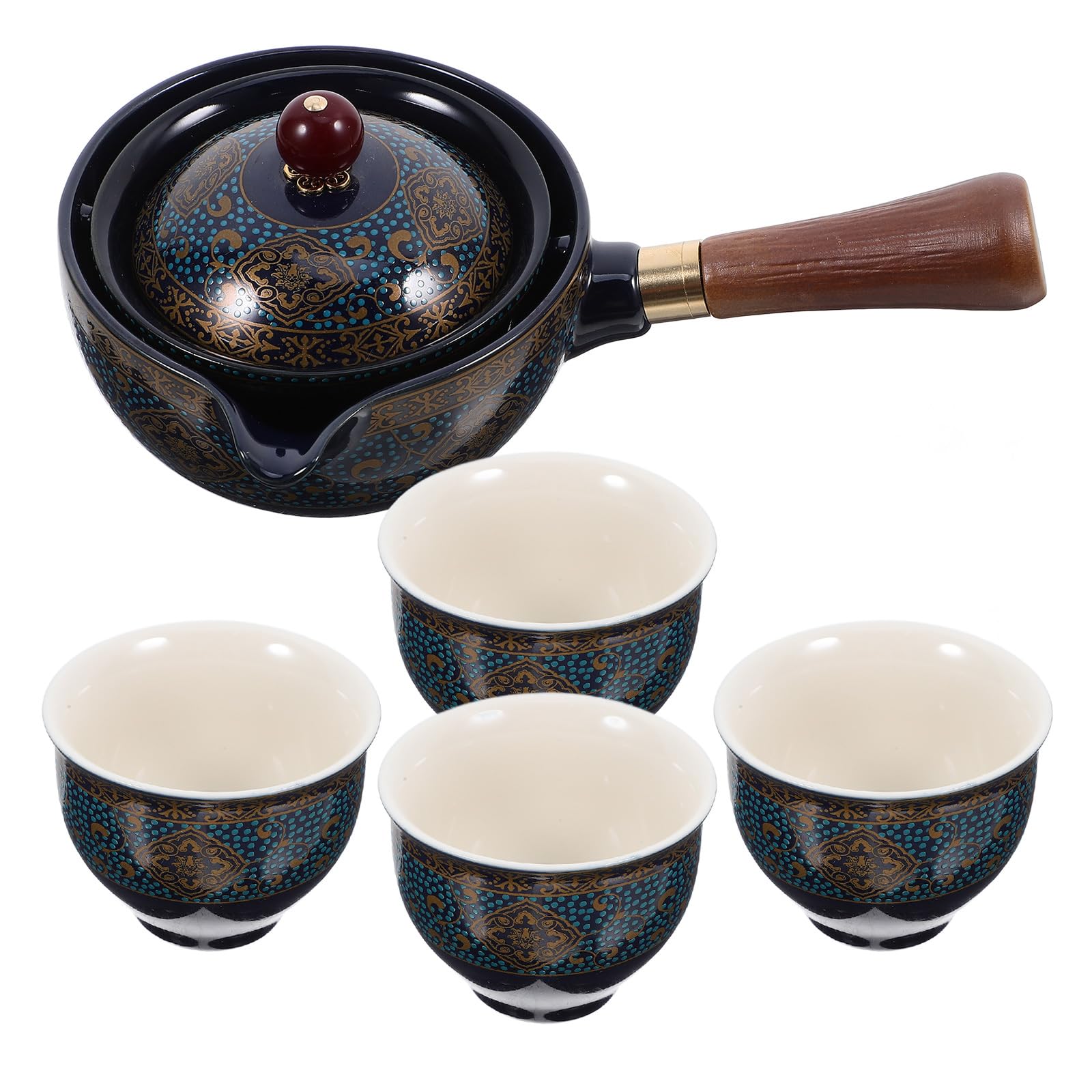 Premium Chinese Blue and White Porcelain Teapot Set - 360° Rotating Gongfu Tea Maker, Ceramic Japanese Style Teaware with Tea Pet - Perfect for Home Tea Ceremony, Office Use & Gift Giving