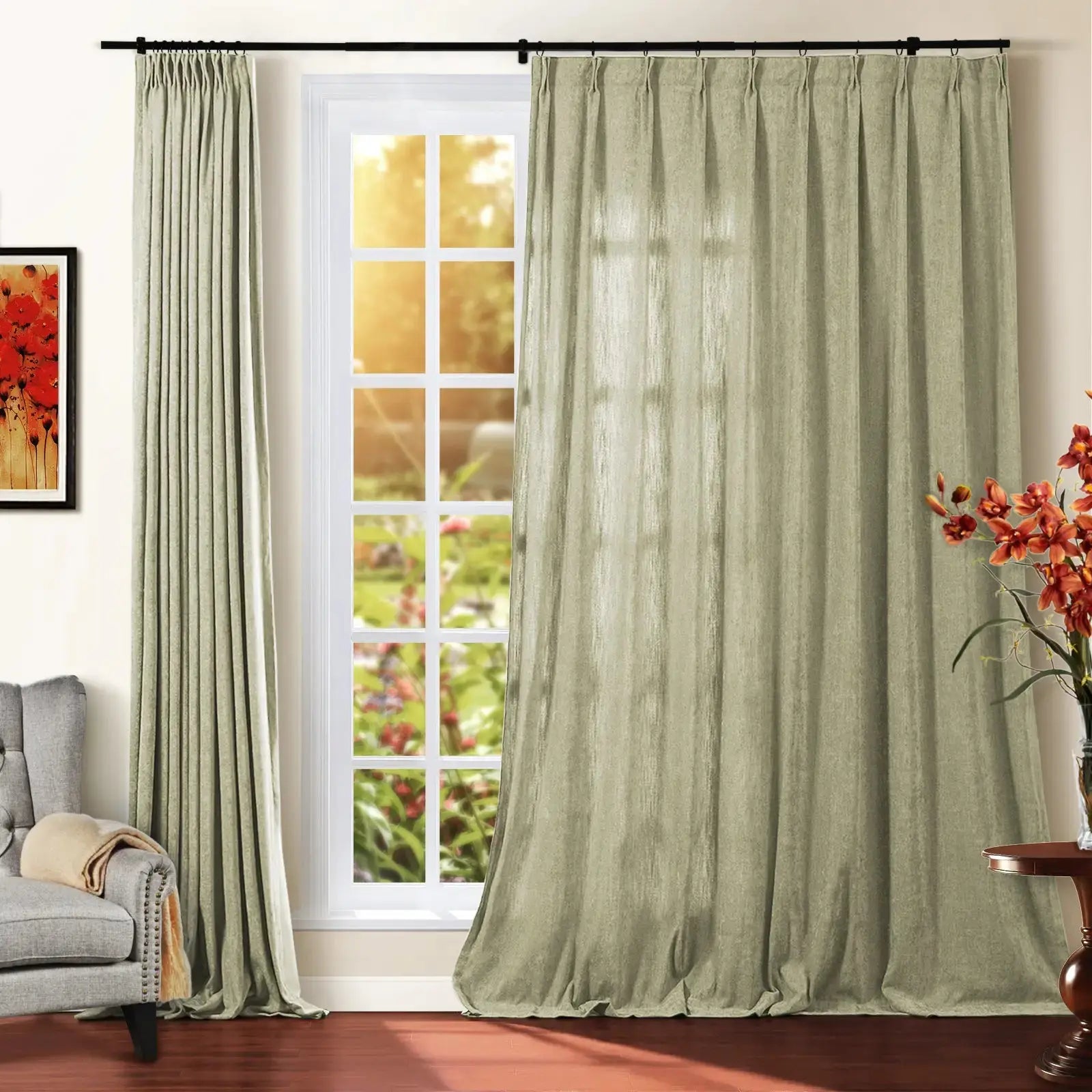 Premium Tino Heavyweight Chenille Pleated Curtains - Elegant Blackout Drapes for Living Room & Bedroom - Soft Textured Thermal Insulated Window Treatments for Home Decor