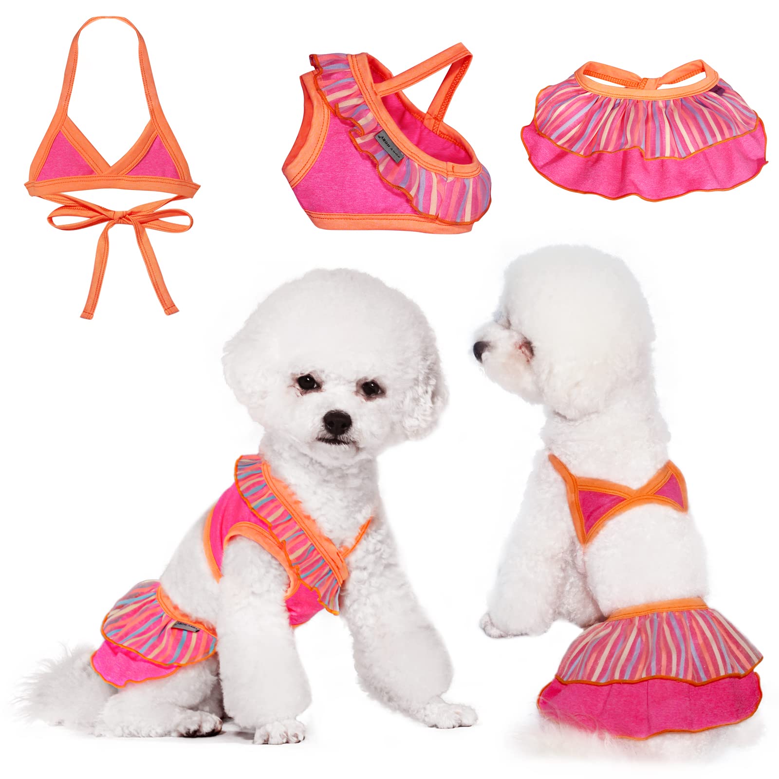 TONY HOBY Dog Swimsuit - 3PCS Dog Bikini Set for Small & Medium Dogs, Orange & Pink, Size M - Perfect for Beach, Pool & Seaside Swimming | UV Protection Dog Bathing Suit for Summer Water Activities