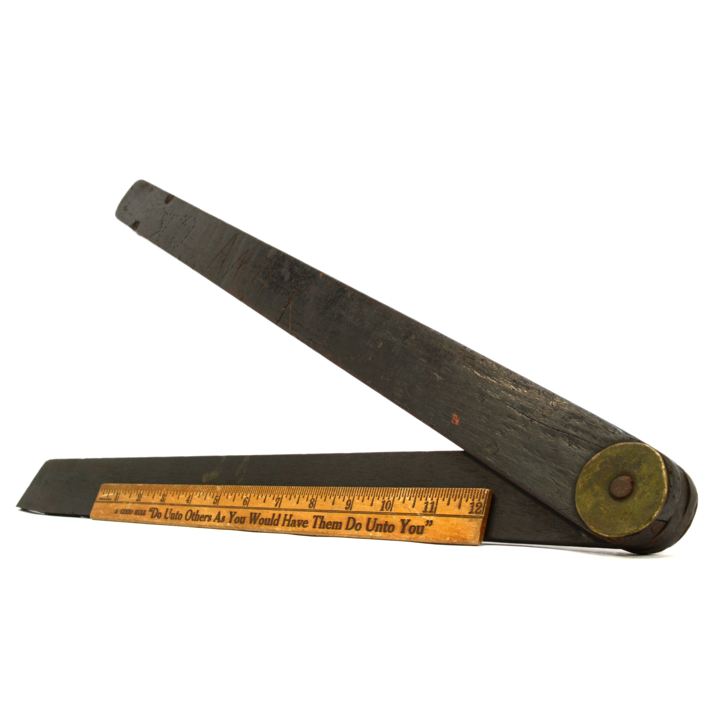 Antique 18th/19th Century Ebony & Brass Shipwright's Bevel - Primitive Shipbuilding Tool for Woodworking, Nautical Decor & Maritime History Enthusiasts