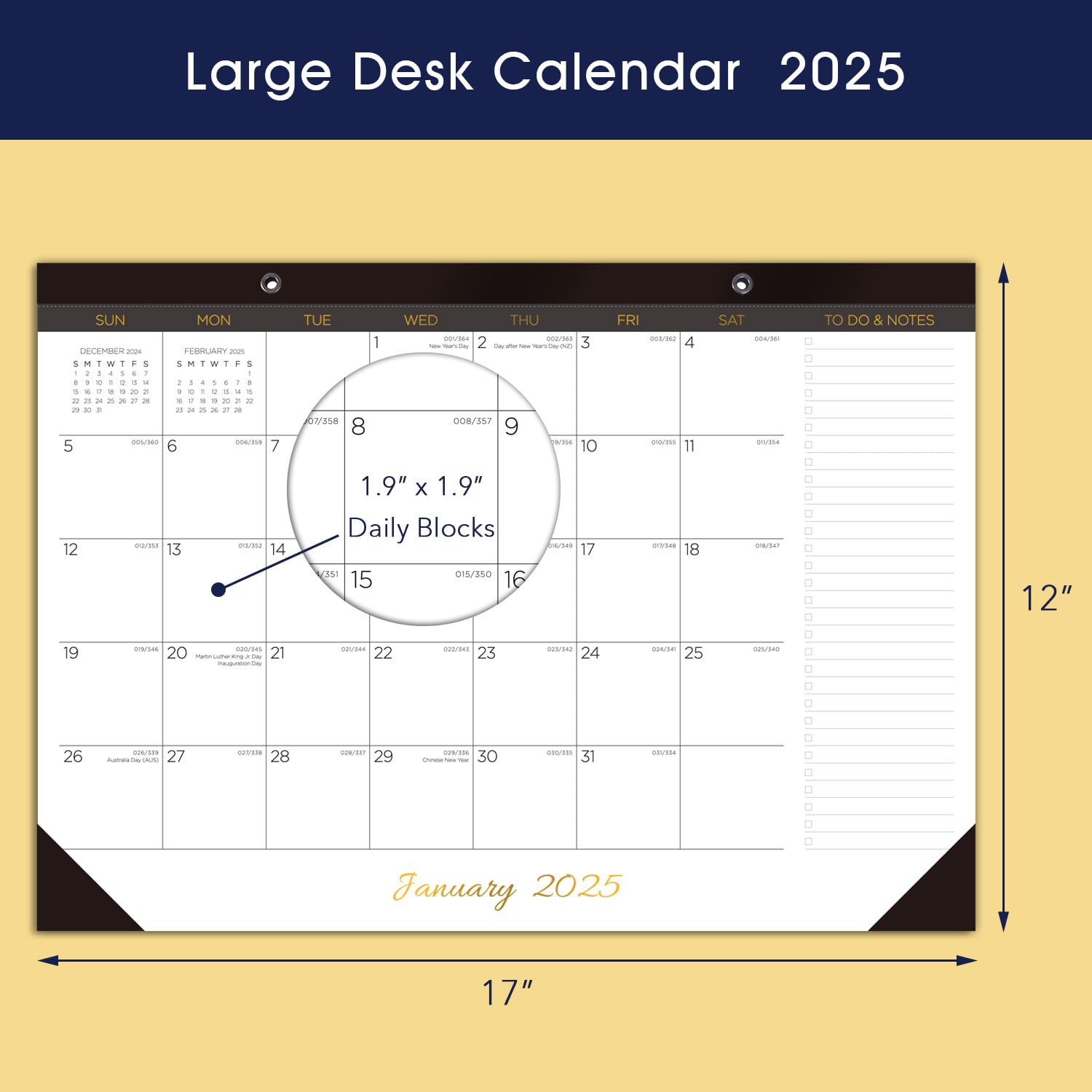 2025 Desk Calendar - 12 Month Large Planner from January to December 2025 | 17