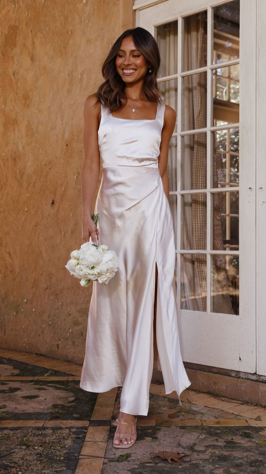 Alaria Maxi Dress in Champagne - Elegant Long Flowy Summer Dress for Women | Perfect for Beach, Wedding, and Evening Occasions