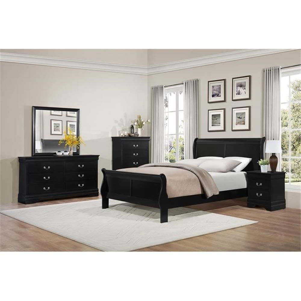 Pemberly Row Wood Nightstand with 2 Drawers - Traditional Bedside Table for Bedroom in Black - Perfect for Storage & Bedroom Decor