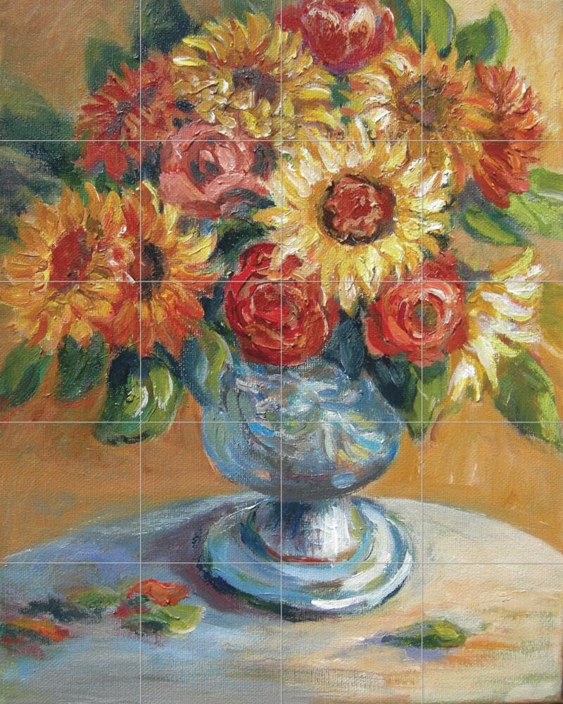 Ceramic Backsplash Tile Mural - Floral Flower Design for Kitchen & Bathroom Decor | Summer Floral I by Joanne Margosian | Perfect for Home Renovation & DIY Projects