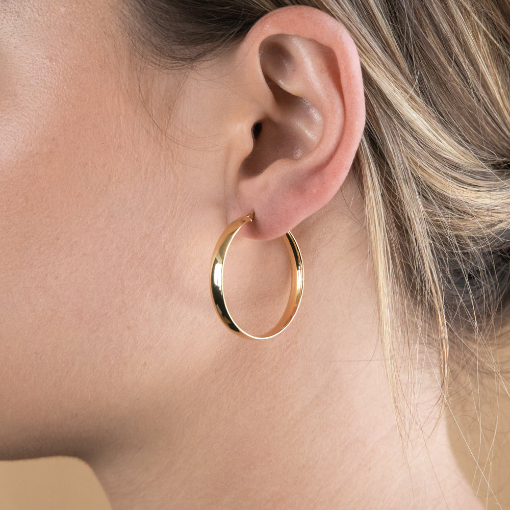9ct Silver Filled Yellow Gold Plain 30mm Hoop Earrings - Classic Everyday Jewelry for Women, Perfect for Casual Wear, Office & Special Occasions