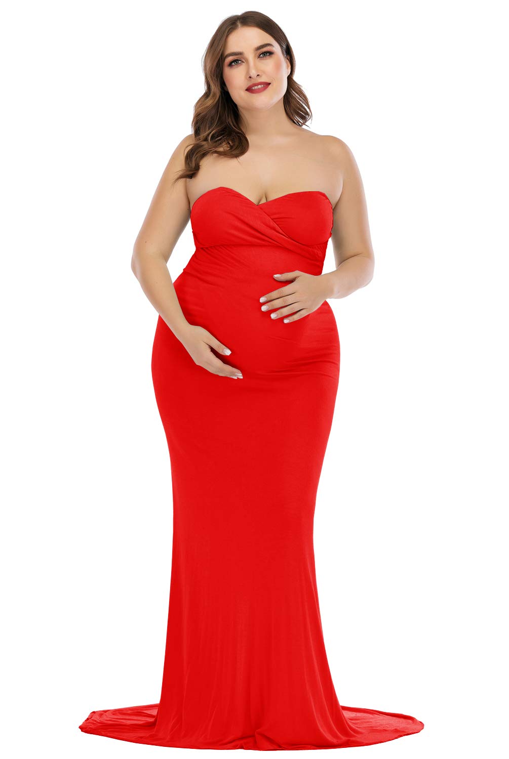 ZIUMUDY Elegant Strapless Maternity Gown - Flattering Fitted Maxi Dress for Baby Shower, Pregnancy Photoshoot & Special Occasions | Comfortable Nursing Dress for Expecting Mothers