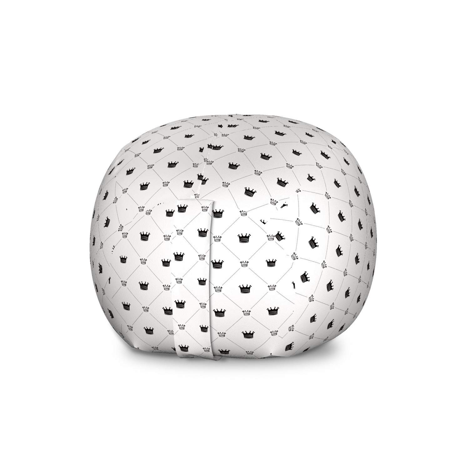 Ambesonne Large Washable Storage Toy Bag Chair - Abstract Diamond Check Pattern with Monochrome Crowns Symbolizing Power & Victory - Perfect for Kids' Room, Playroom & Stuffed Animal Organization (Black & White)