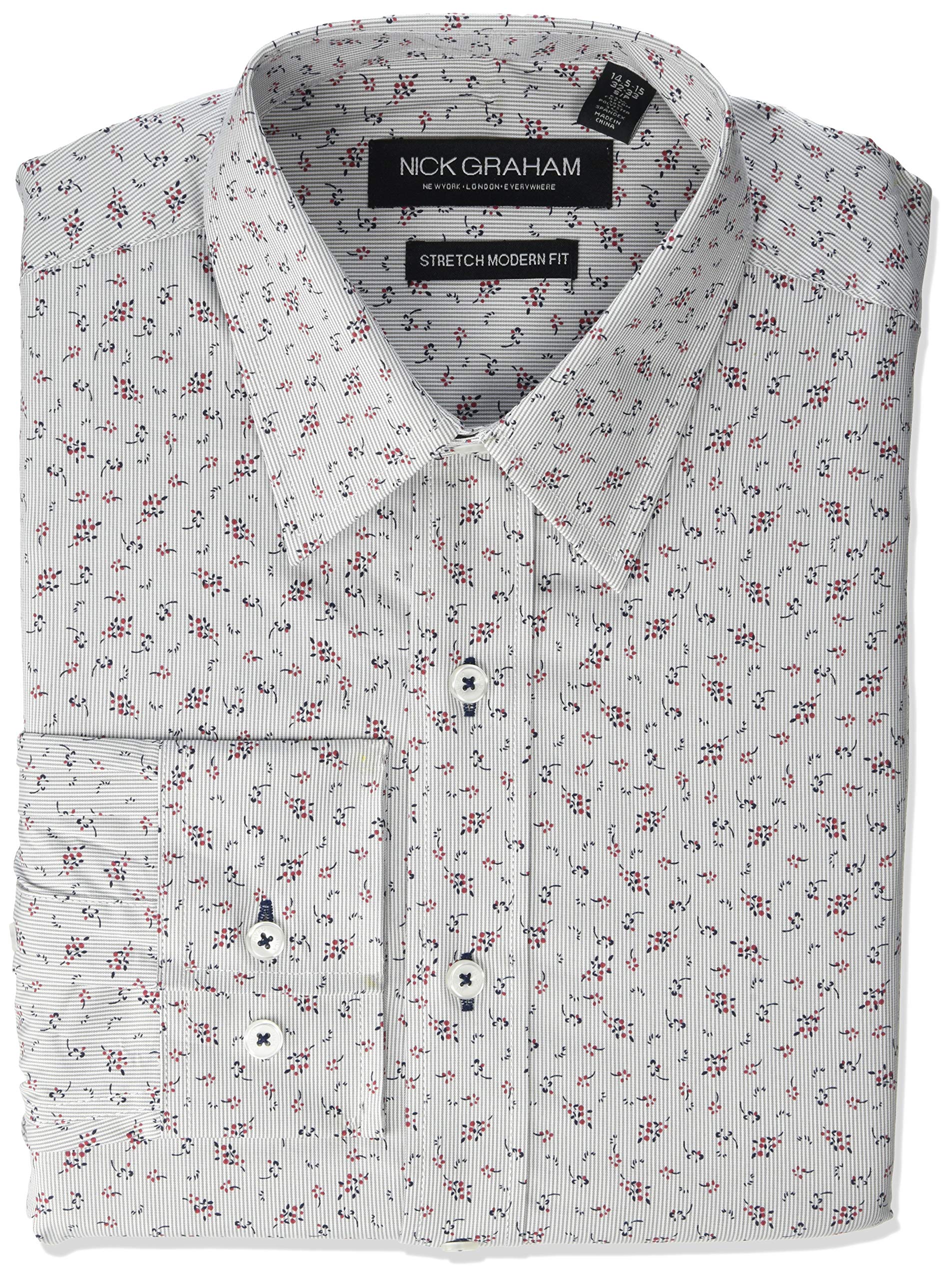 Nick Graham Men's Floral Performance Stretch Cotton Blend Dress Shirt - Comfortable Business Casual & Formal Wear for Office, Wedding & Special Occasions