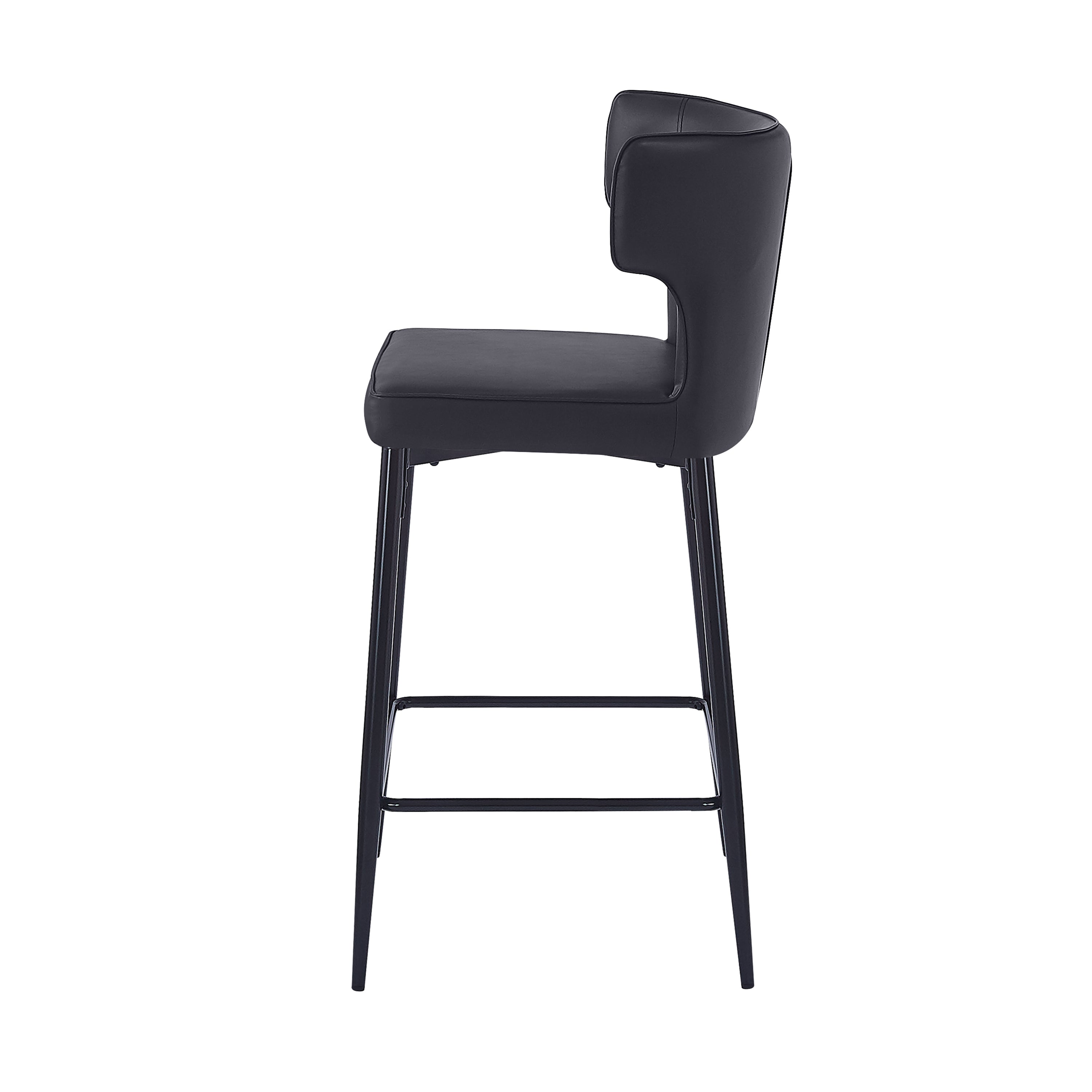 28 Inch Counter Height Bar Stools Set of 2 - Modern PU Leather Upholstered Bar Chairs with Metal Footrest & Frame for Kitchen Island, Bar Table, Dining Room - Perfect for Entertaining, Breakfast Nook & Home Bar Decor (Black)