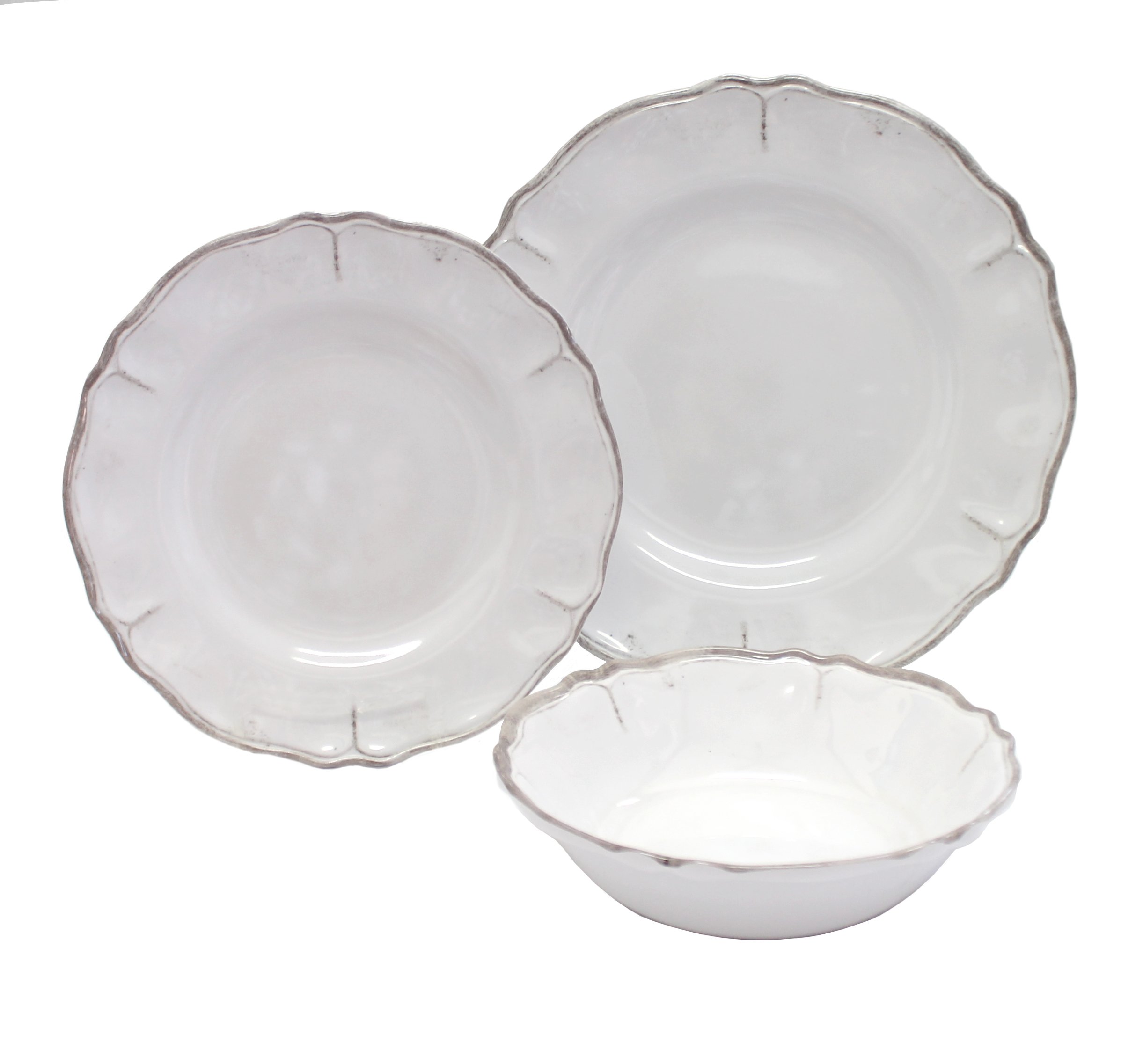 Luxury Melamine Dinnerware Set - 12 Piece Service for 4, Rustica Antiqua White | Shatterproof & Lightweight Dinner Plates, Bowls & Mugs | Perfect for Outdoor Dining, Picnics & RV Camping