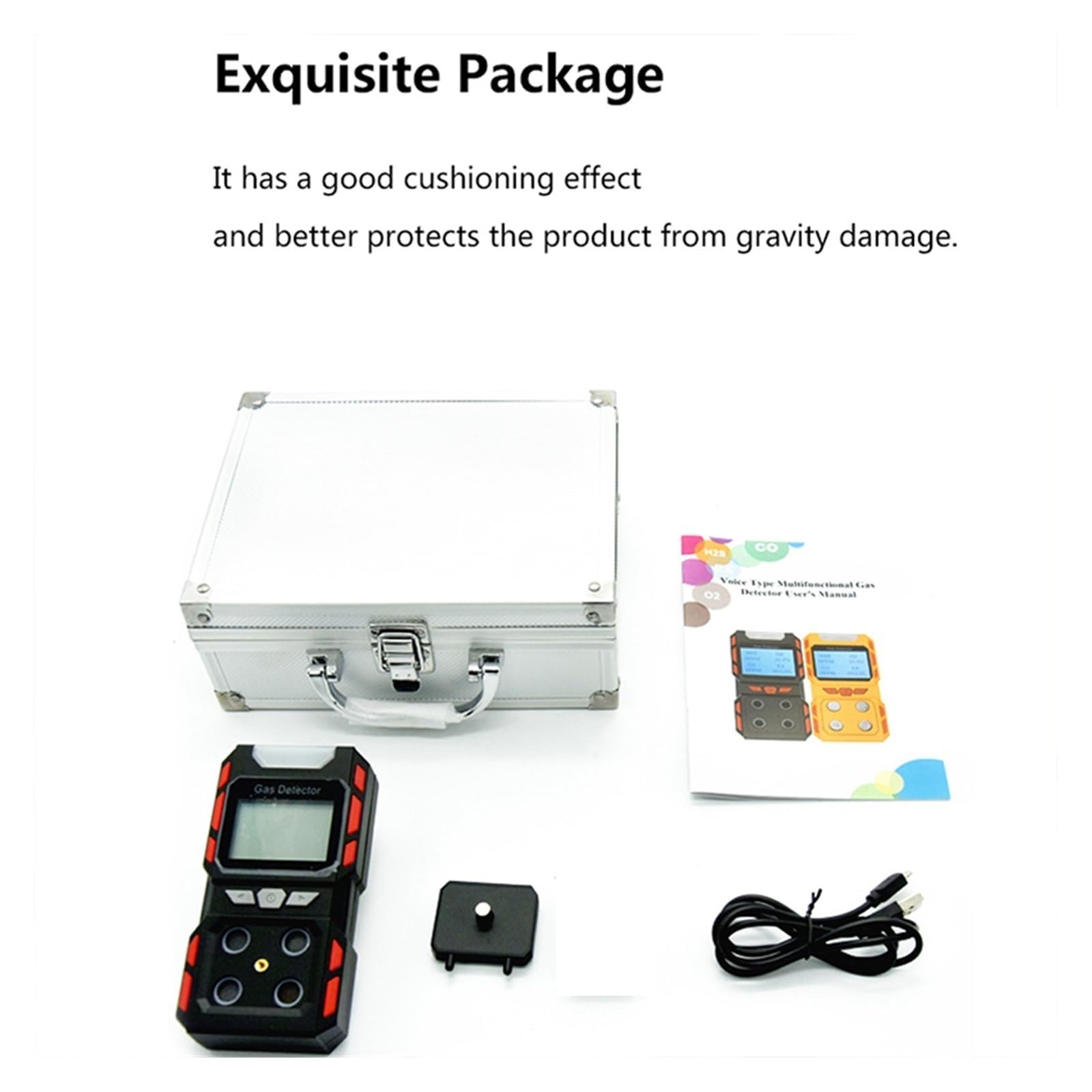 4-in-1 Industrial Air Quality Monitor - CO H2S O2 CH4 Gas Leak Detector with Voice Alarm & Safety Warning | Portable Combustible Gas Tester for Factory, Warehouse, and Laboratory Safety Inspections