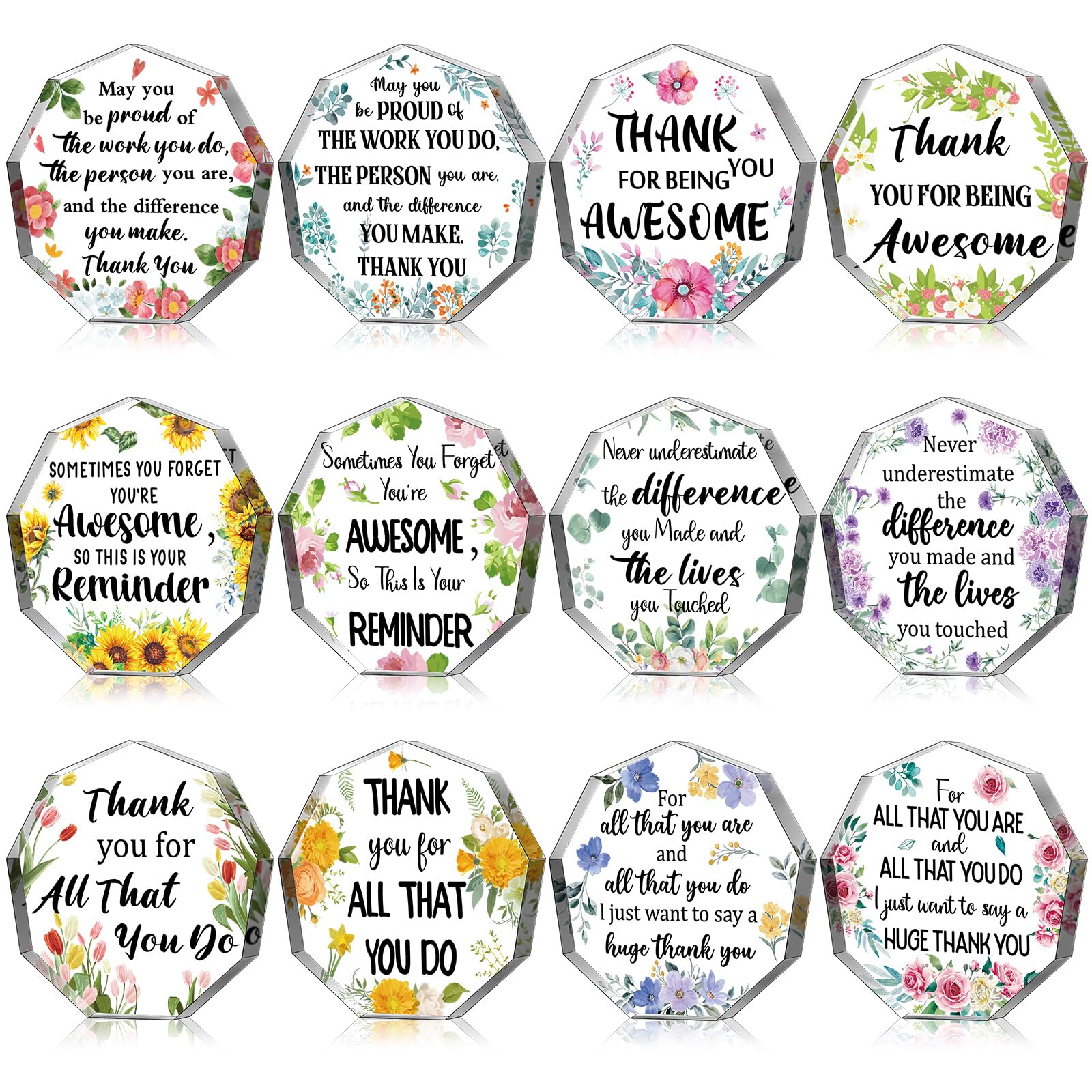 24 Pcs Acrylic Thank You Award Plaques for Women - Coworker Appreciation Gifts, Office Christmas Keepsakes for Friends, Nurses, Teachers - Perfect for Recognition Ceremonies, Retirement Parties & Employee Appreciation Events