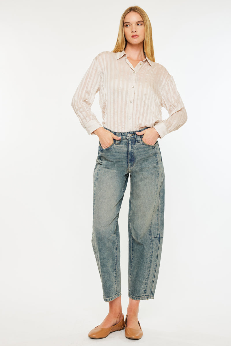 Cecilia High Rise Slim Barrel Jeans for Women - Stretchy Comfort Fit, Tummy Control, Flattering Bootcut - Perfect for Casual Wear, Office & Date Night