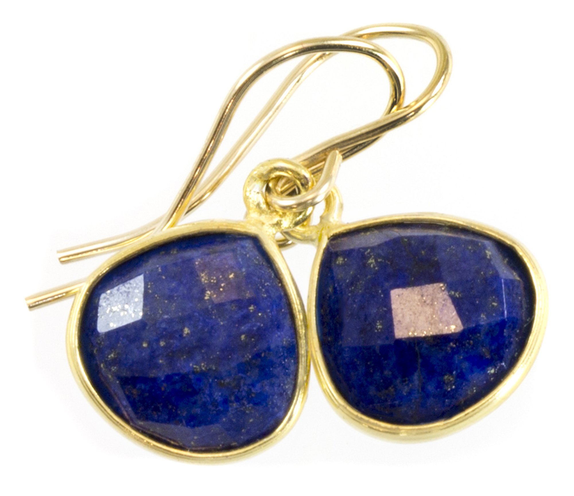 Lapis Lazuli Heart Teardrop Earrings - 14K Gold Plated Bezel Set Faceted Gemstone Dainty Jewelry for Women | Perfect for Weddings, Date Nights & Special Occasions