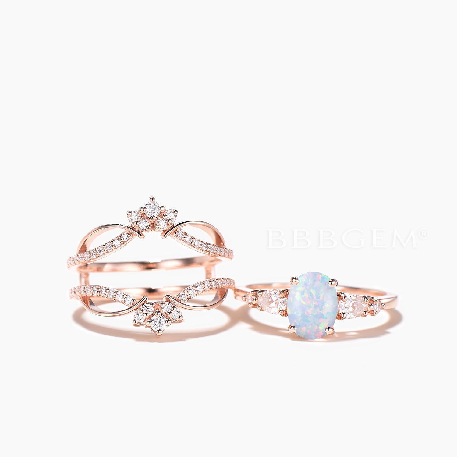 Oval Cut White Opal Engagement Ring with Moissanite Accents - Elegant Bridal Set for Wedding & Proposal | Perfect for Engagement, Anniversary & Special Occasions