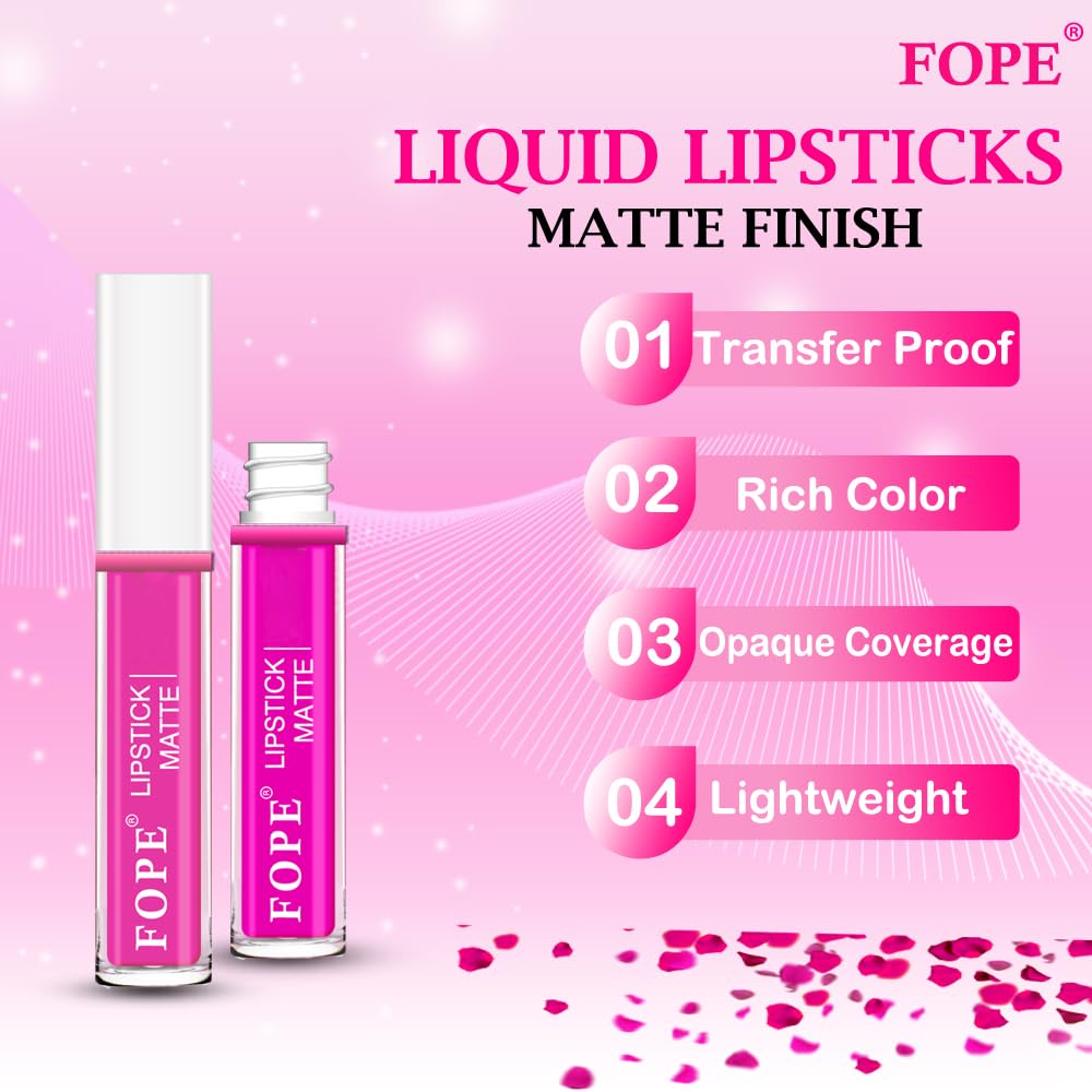 FOPE Lip It Up Liquid Matte Lipstick Set - Smudge Proof, Waterproof, Long Lasting (FL015) for Everyday Wear & Special Occasions