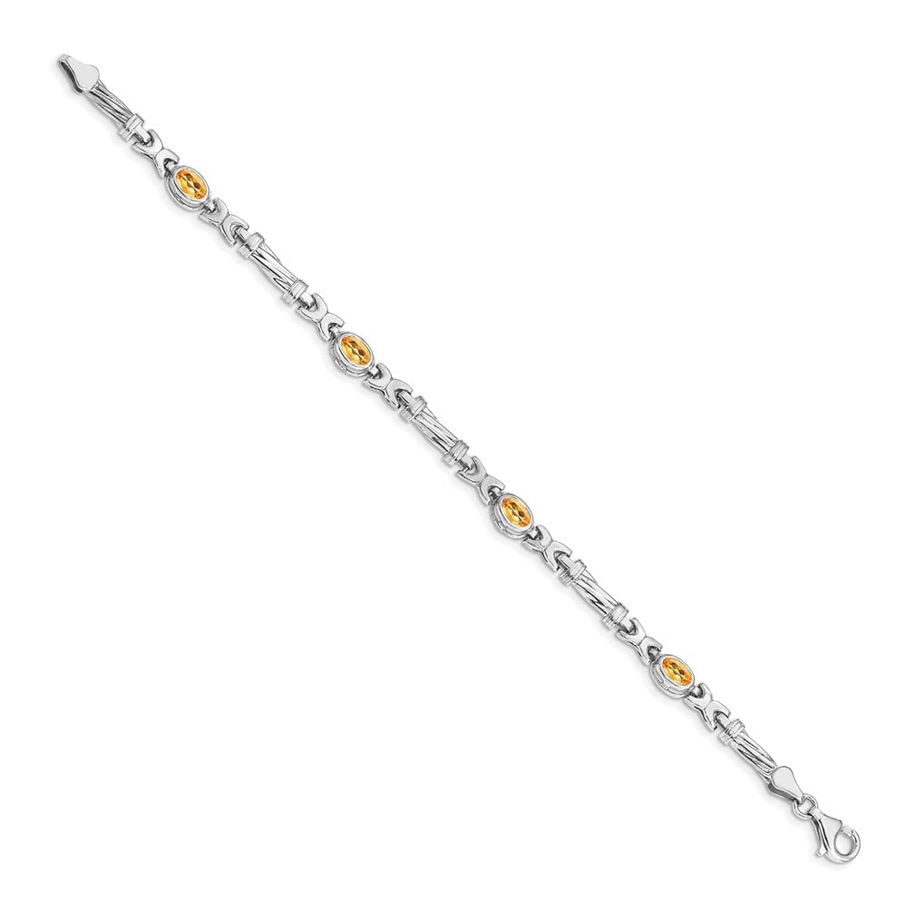 14K White Gold Citrine Bracelet for Women - Dainty Fine Jewelry Gift for Her, 7 Inch Adjustable - Perfect for Birthdays, Anniversaries & Special Occasions