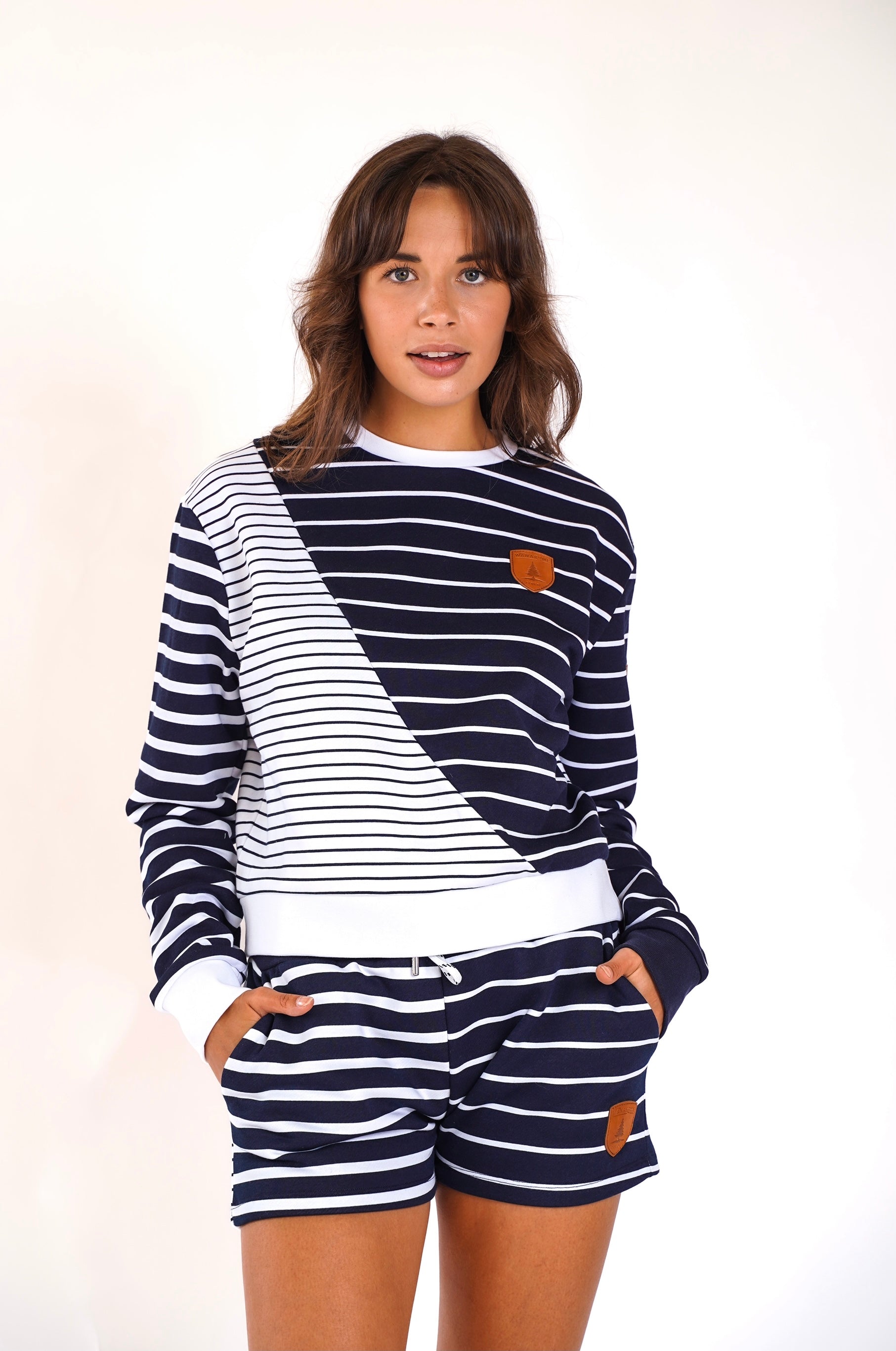 Murota Navy Striped Blocked Pullover Sweater - Casual Comfort for Fall & Winter Outfits, Office Wear & Weekend Relaxation