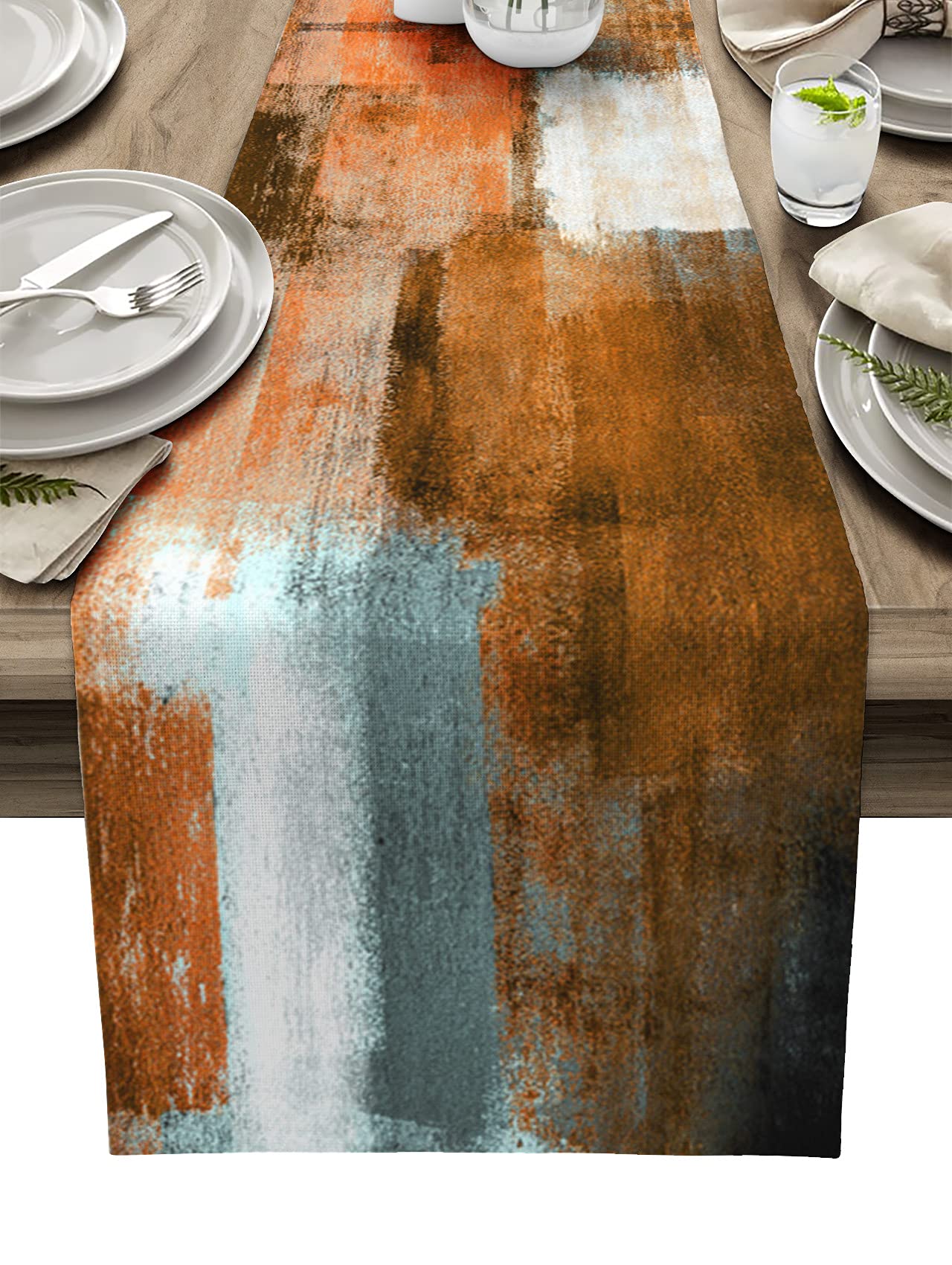 Bingigo 72 Inch Terracotta Abstract Art Table Runner - Orange Brown Rustic Farmhouse Decor for Coffee & Dining Tables | Perfect for Holiday Parties, Dinner Decor & Kitchen Table Settings (18x72 Inches)
