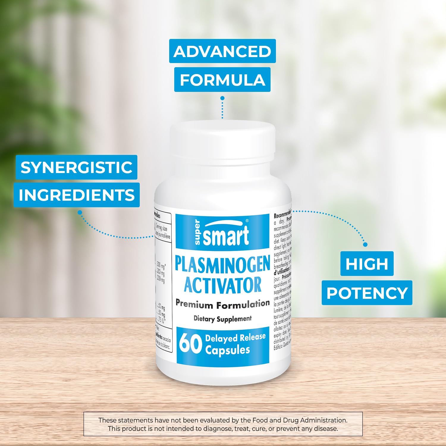 Supersmart - Advanced Formula Plasminogen Activator with Pterostilbene, Nattokinase, Serrapeptase & OPC | High Potency Antioxidant Supplement for Heart Health & Circulation | Non-GMO, Gluten Free | 60 Delayed Release Capsules | Supports Cardiovascular Wellness & Blood Flow