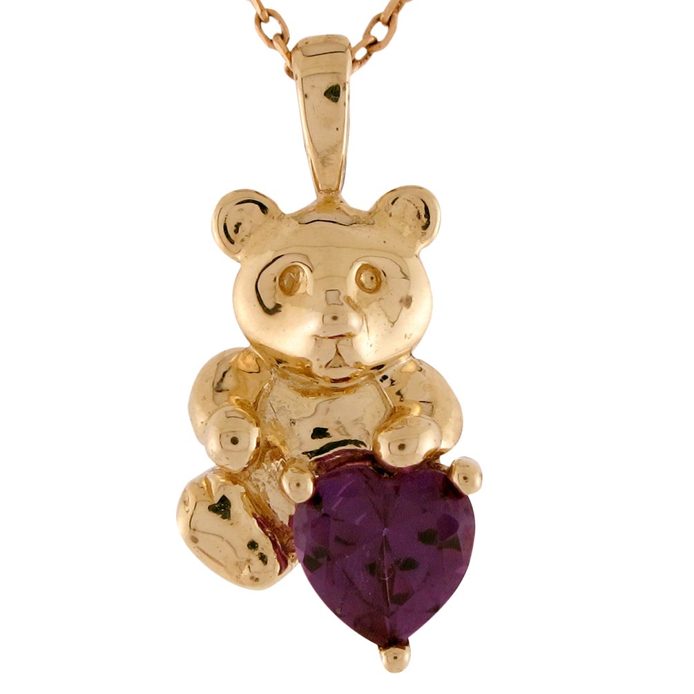 10K Gold Heart Simulated Alexandrite June Birthstone Floating Charm Jewelry - Cute Bear Pendant for Necklace, Bracelet & Gift Giving - Perfect for Birthdays, Anniversaries & Special Occasions