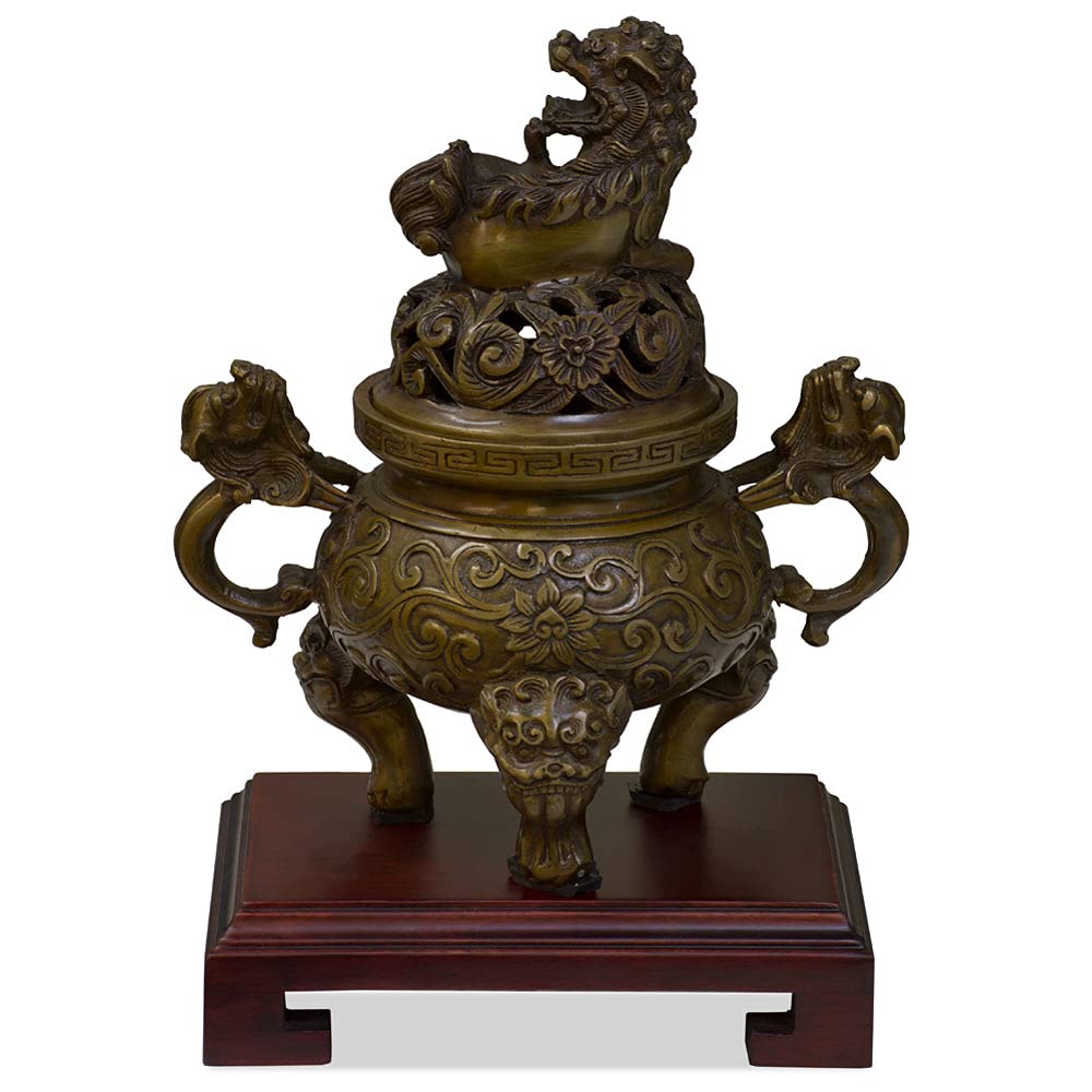 Chinese Imperial Kirin Iron Incense Burner - Handcrafted Brown Feng Shui Decor for Home, Office & Meditation Spaces
