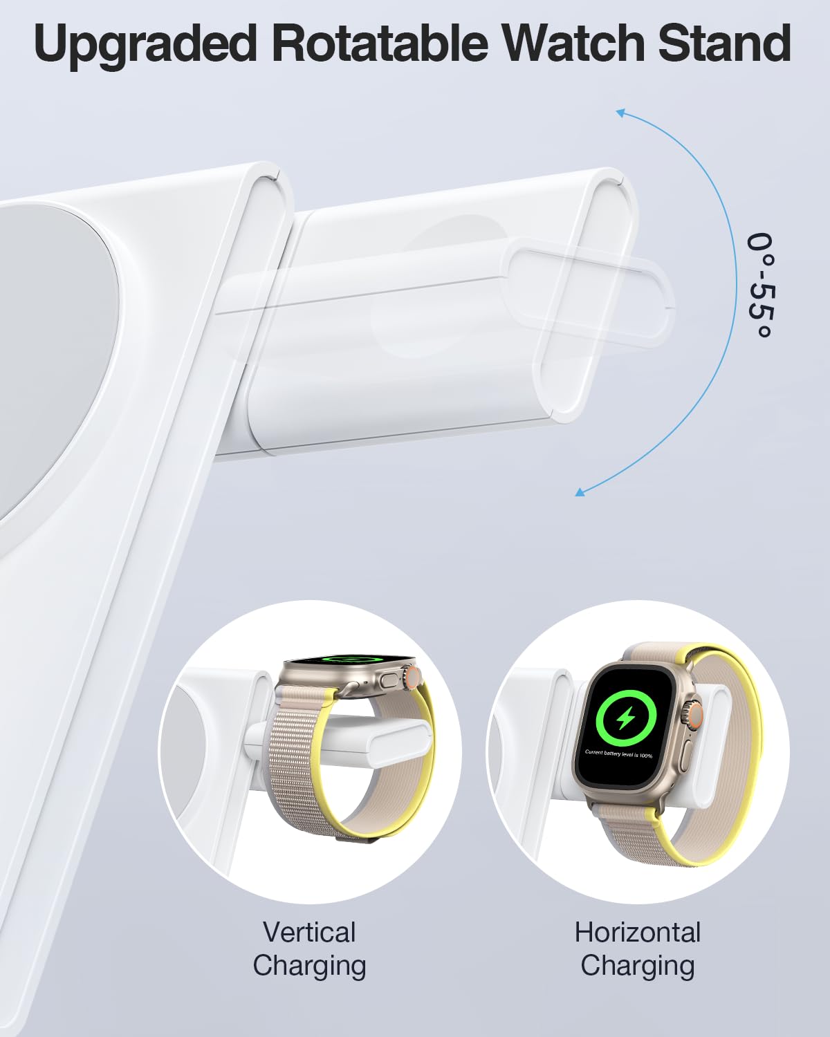Meifigno 3-in-1 Foldable Magnetic Wireless Charging Station with 20W PD USB-C Adapter | Fast Charging Stand for iPhone 16/15/14/13/12 Pro/Max, Apple Watch Series 9/8/7/SE, AirPods Pro/3/2 | Perfect for Home, Office & Travel | Space Gray