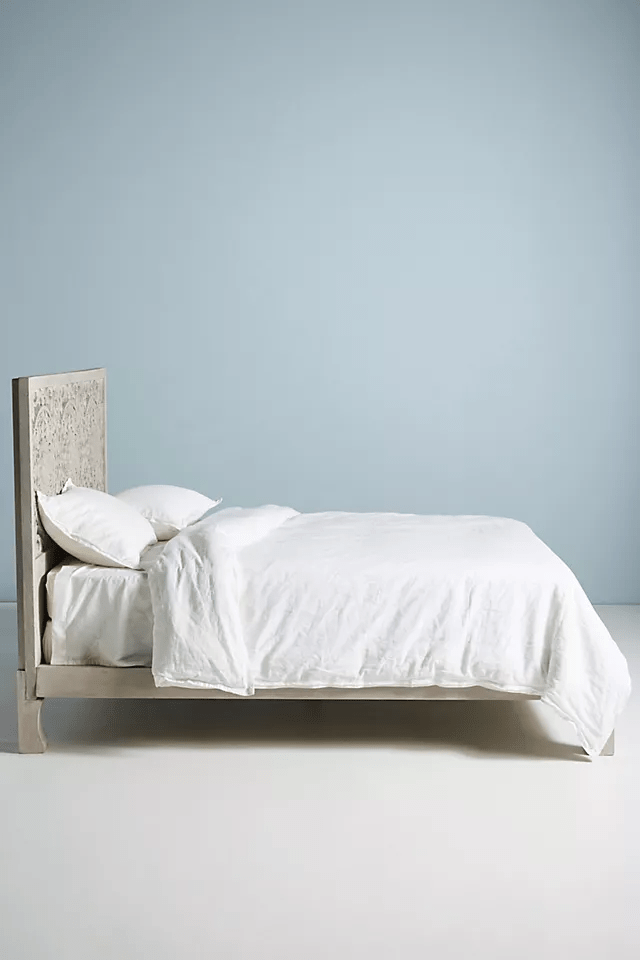 Hand Carved Low Lombok Bed in Gray Color | Indian Bed Design | Perfect for Boho, Coastal & Farmhouse Bedrooms