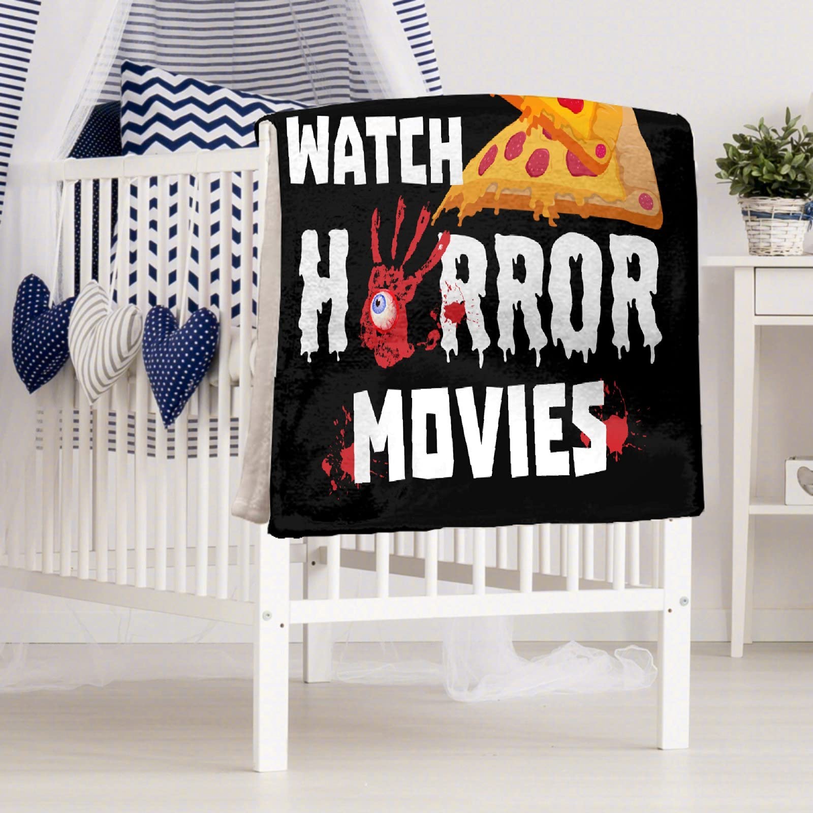 Soft Flannel Plush Throw Blanket for Pizza & Horror Movie Lovers - Lightweight Air Conditioner Quilt for Women & Men - Extra Large 120x90 Inches - Perfect for Couch, Bed, Sofa, Movie Nights & Family Snuggles